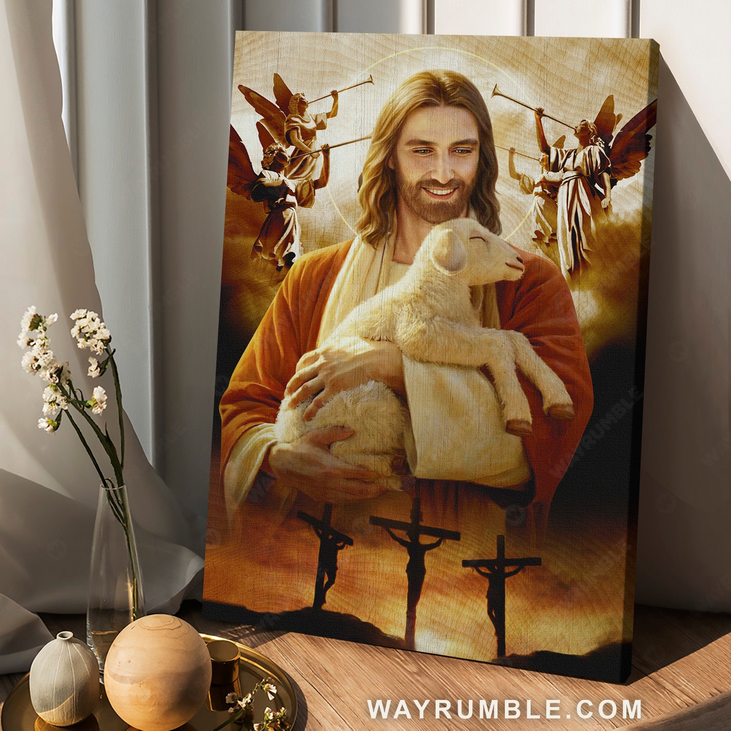 Lamb of God, Jesus drawing, Heaven angels, Three crosses - Jesus Portrait Canvas Prints, Christian Wall Art
