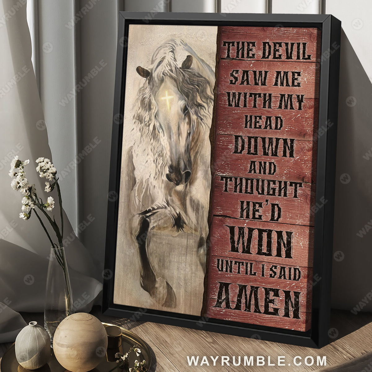White horse painting, The devil thought he&#39;d won until I said Amen - Jesus Portrait Canvas Prints, Wall Art
