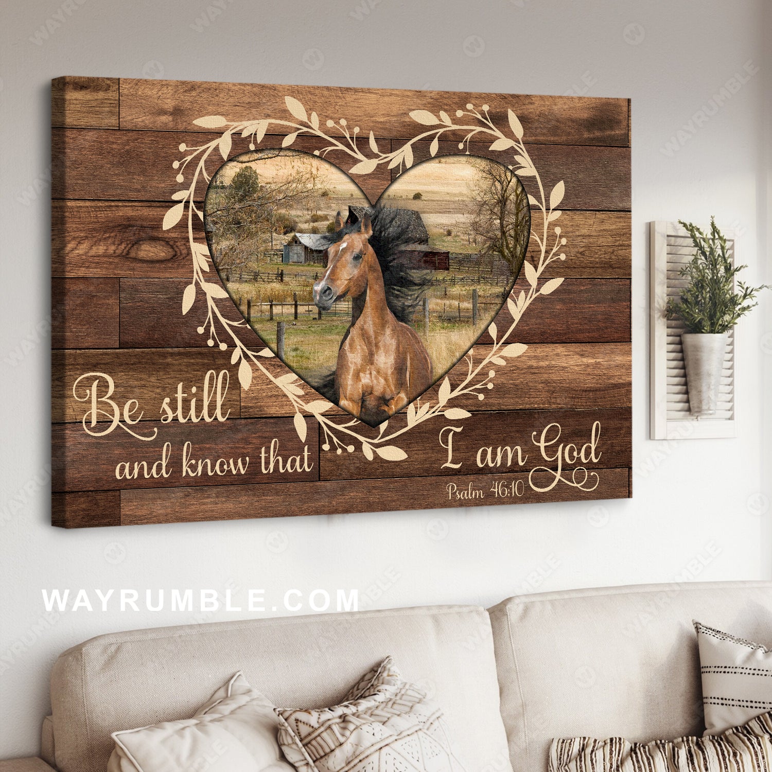 Pretty horse, Flower heart, Wooden frame, Be still and know that I am God - Jesus Landscape Canvas Prints, Christian Wall Art