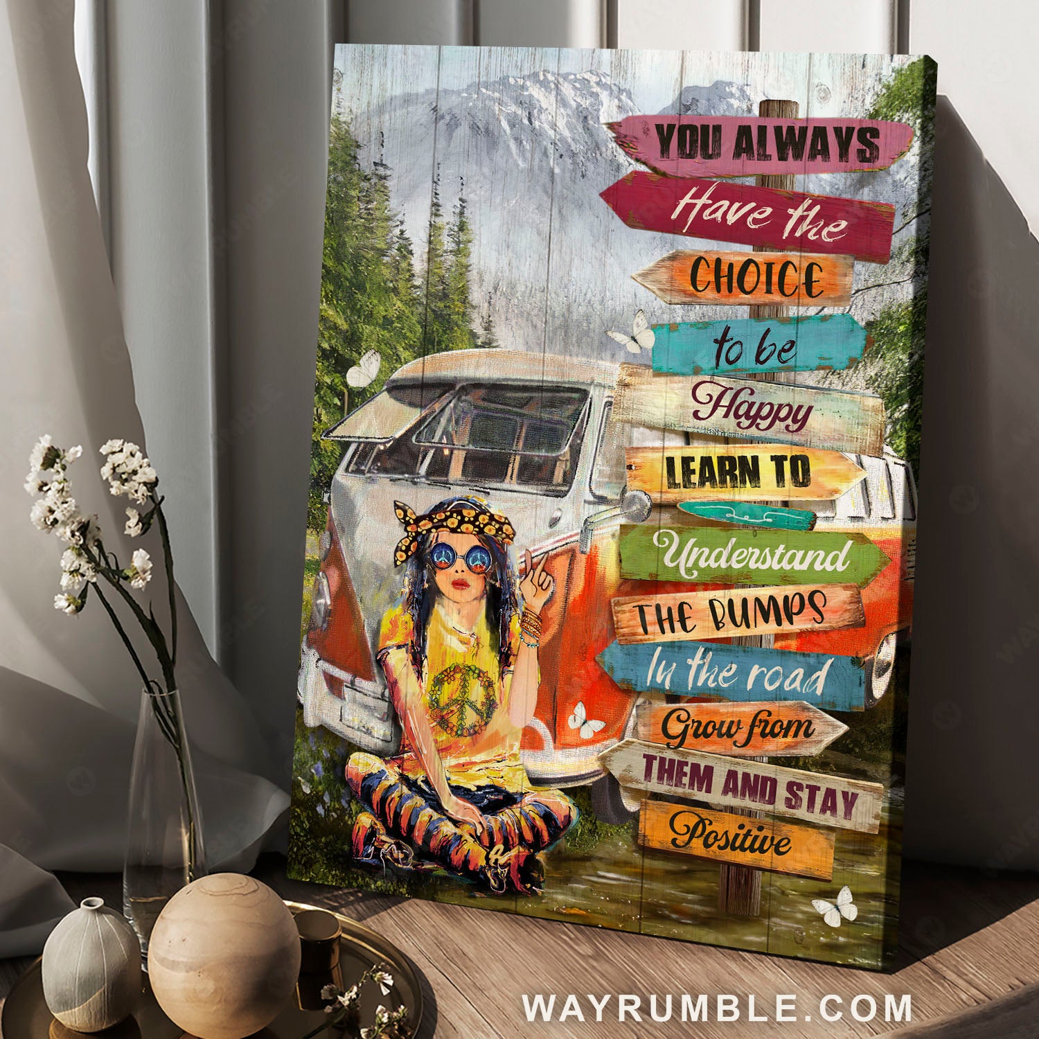Hippie girl, Hippie van, Directional signs, You have the choice - Jesus Portrait Canvas Prints, Christian Wall Art