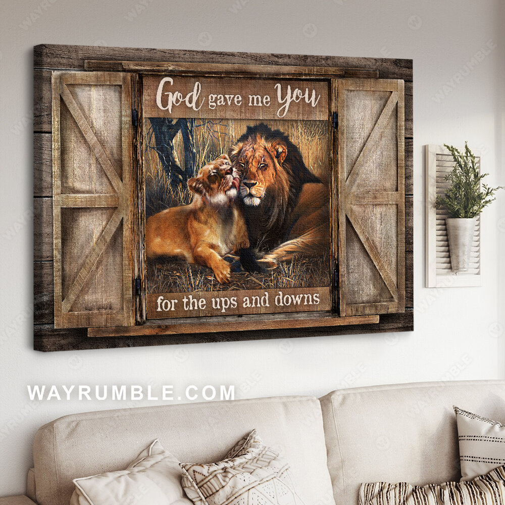 Lion of Judah, Autumn forest, Antique window, God gave me you for the ups and downs - Jesus Landscape Canvas Prints, Christian Wall Art