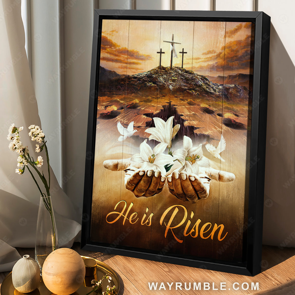 Jesus hands, White lily, White dove, Cross symbol, He is risen - Jesus  Portrait Canvas Prints, Christian Wall Art