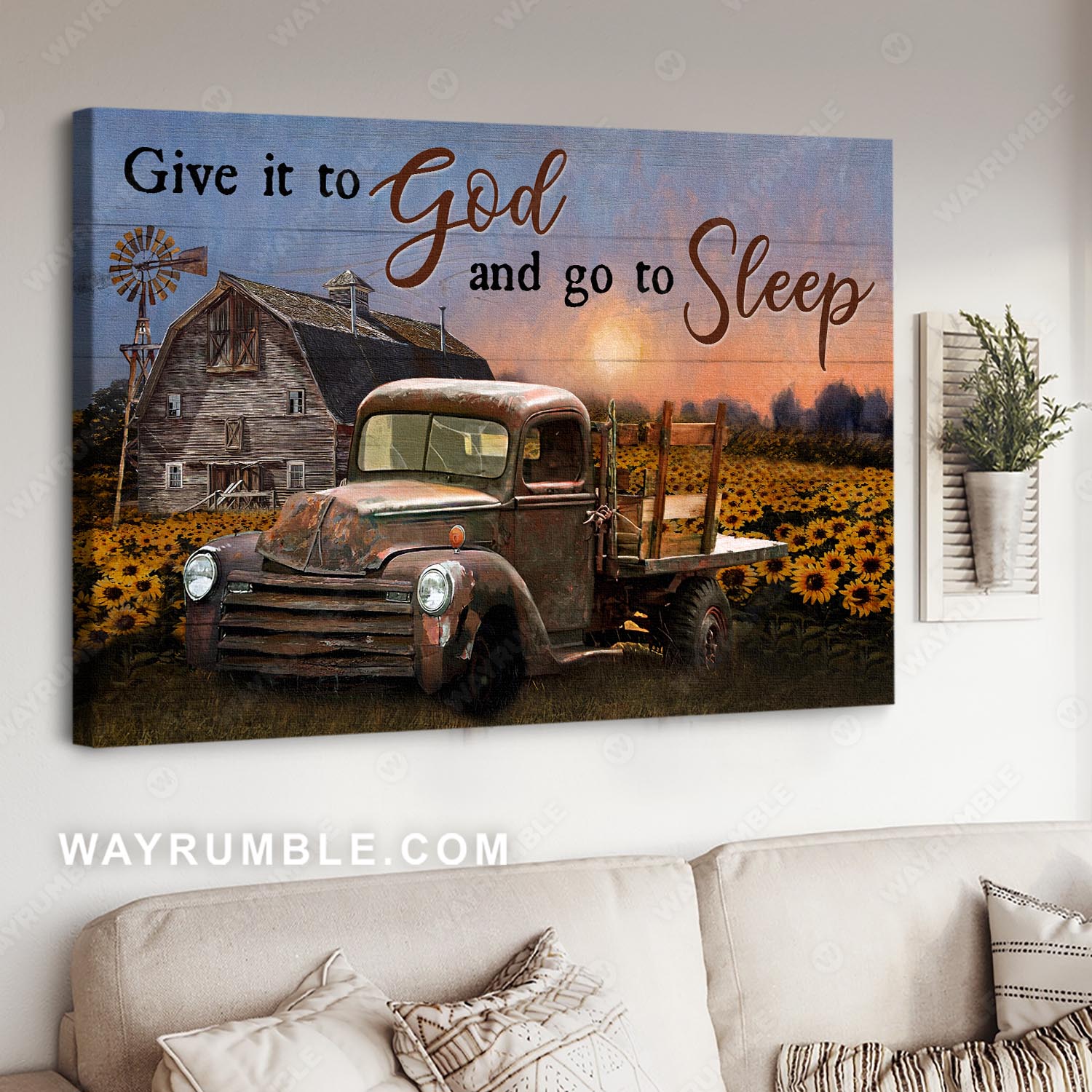 Sunset on the field, Sunflower field, Countryside landscape, Give it to God and go to sleep - Jesus Landscape Canvas Prints, Christian Wall Art
