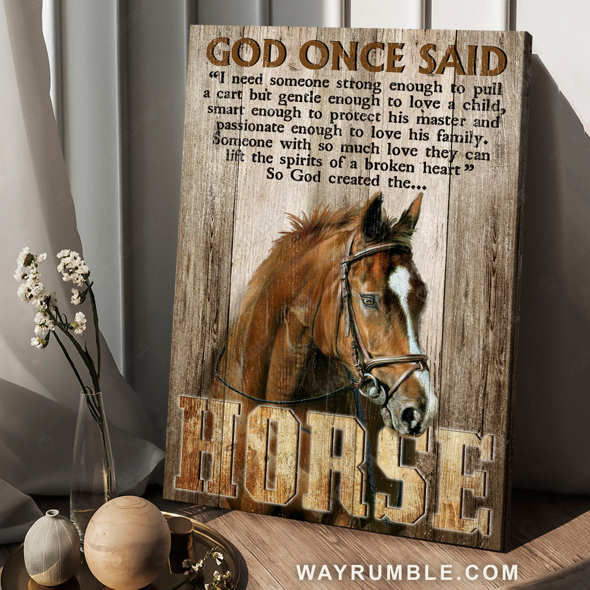 Brown horse, Horse drawing, God once said - Jesus Portrait Canvas Prints, Christian Wall Art