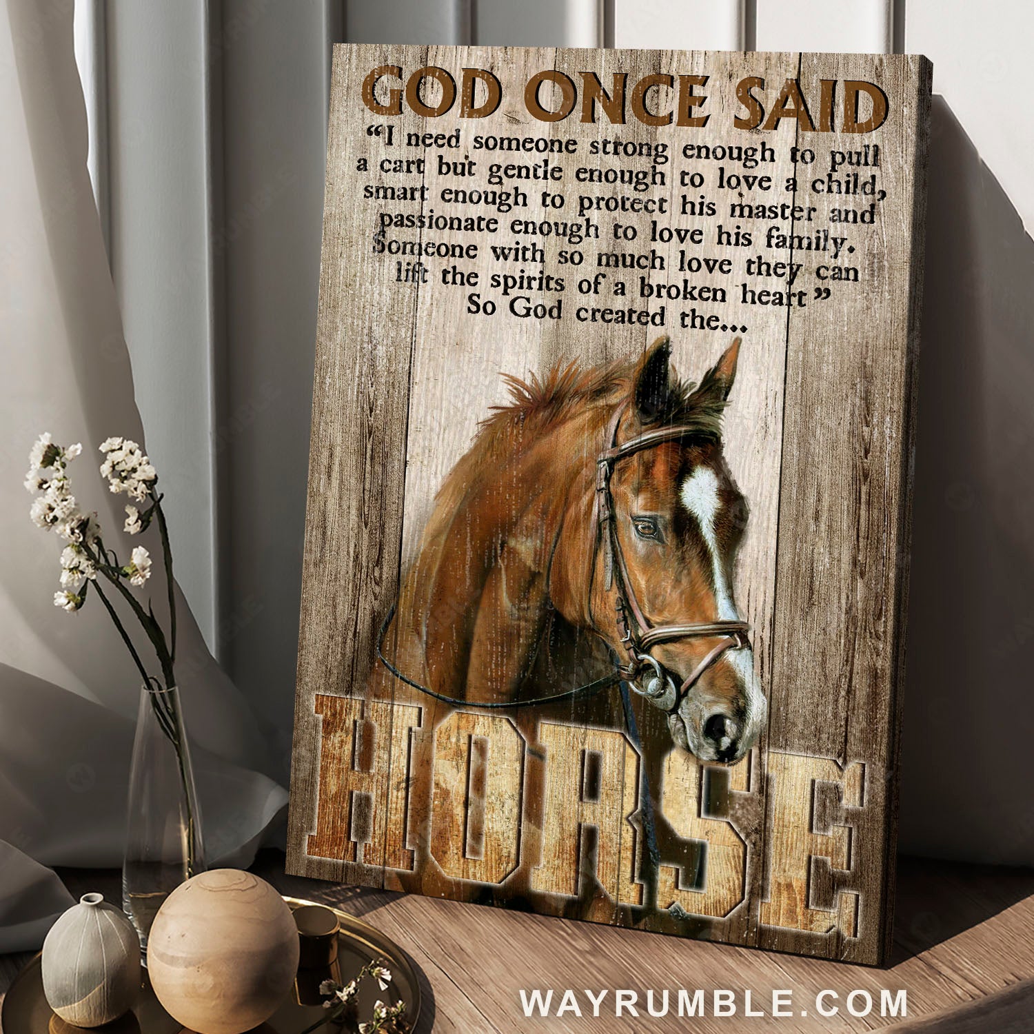 Brown horse, Horse drawing, God once said - Jesus Portrait Canvas Prints, Christian Wall Art