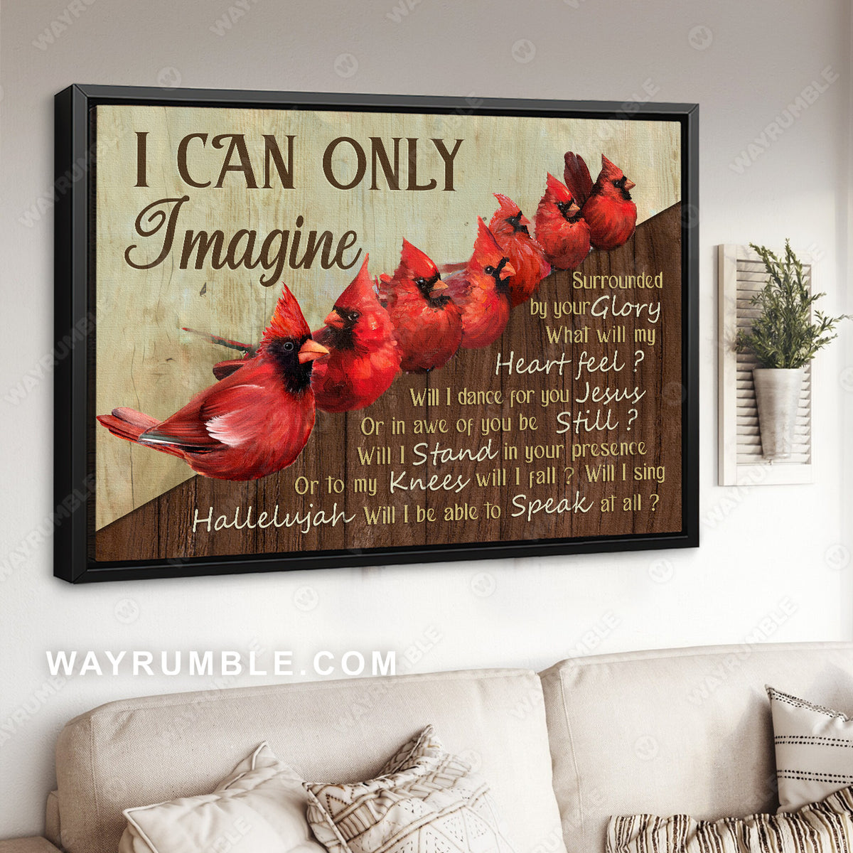 Red cardinals, Wooden fence, Magic garden, I can only imagine - Jesus Landscape Canvas Prints, Christian Wall Art
