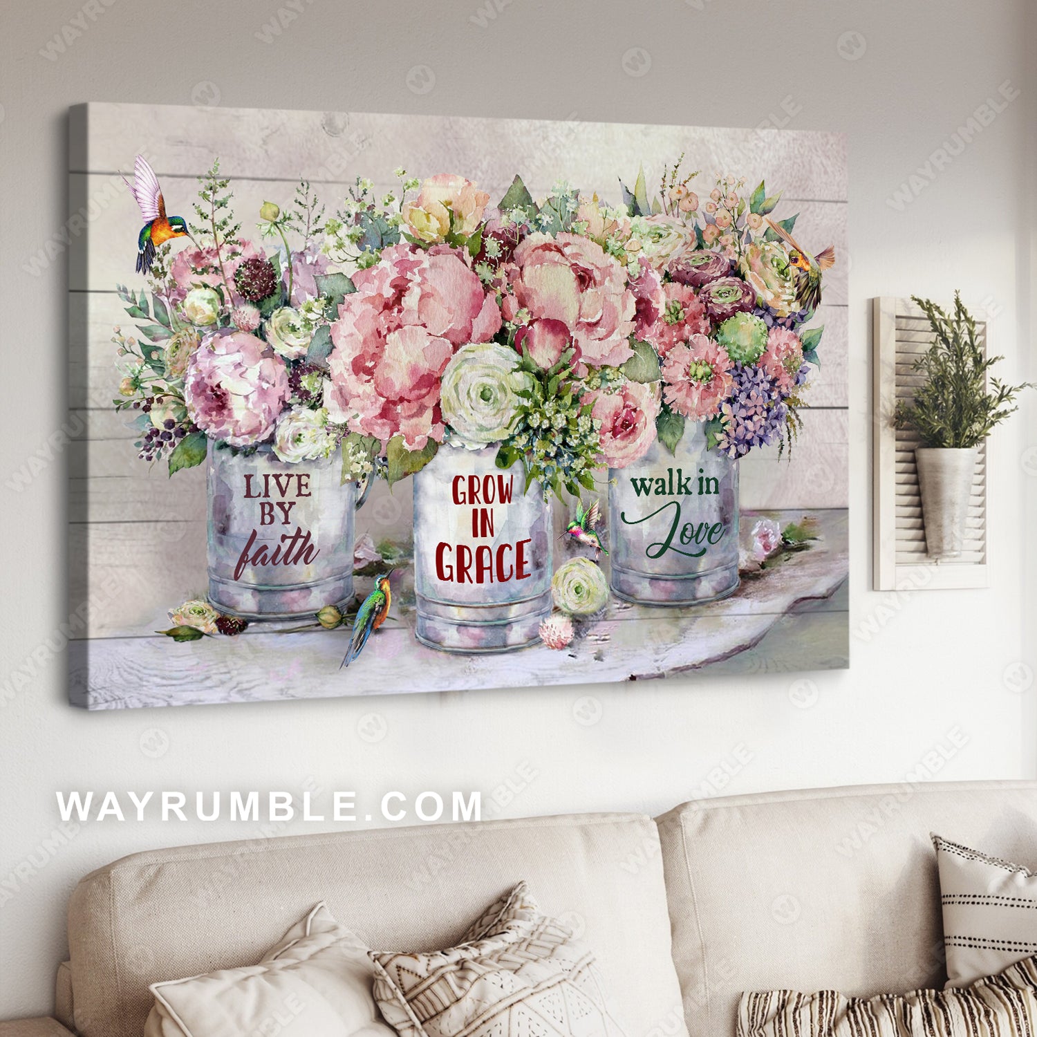 Pastel flower garden, Hummingbird drawing, Live by faith, Grow in grace - Jesus Landscape Canvas Prints, Christian Wall Art