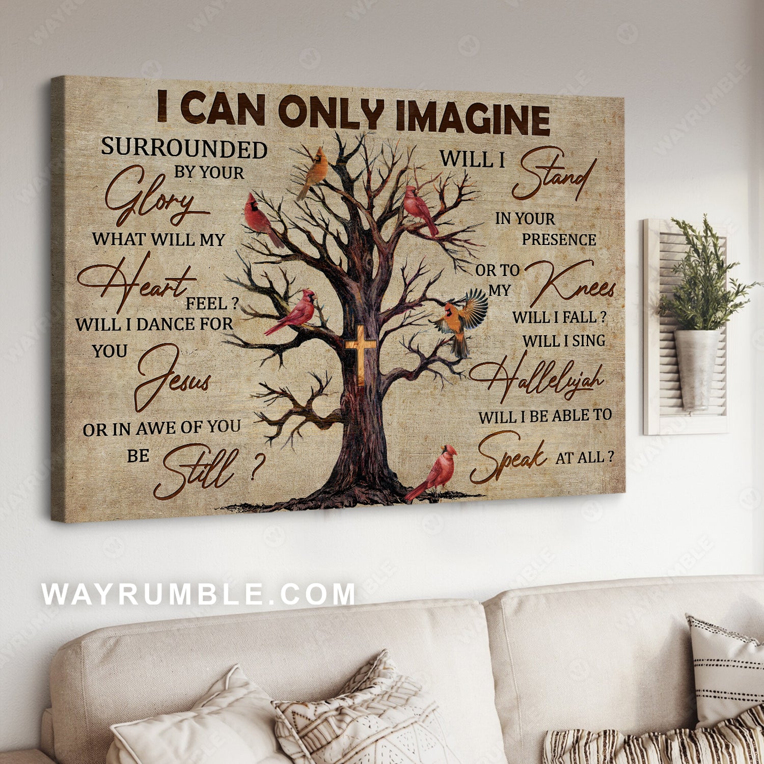 Oldest tree, Watercolor cardinal, Cross symbol, I can only imagine - Jesus Landscape Canvas Prints, Christian Wall Art