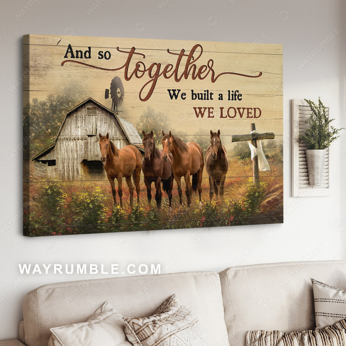 Amazing horse, The cross, And so together we built a life we loved - Jesus Landscape Canvas Prints, Christian Wall Art