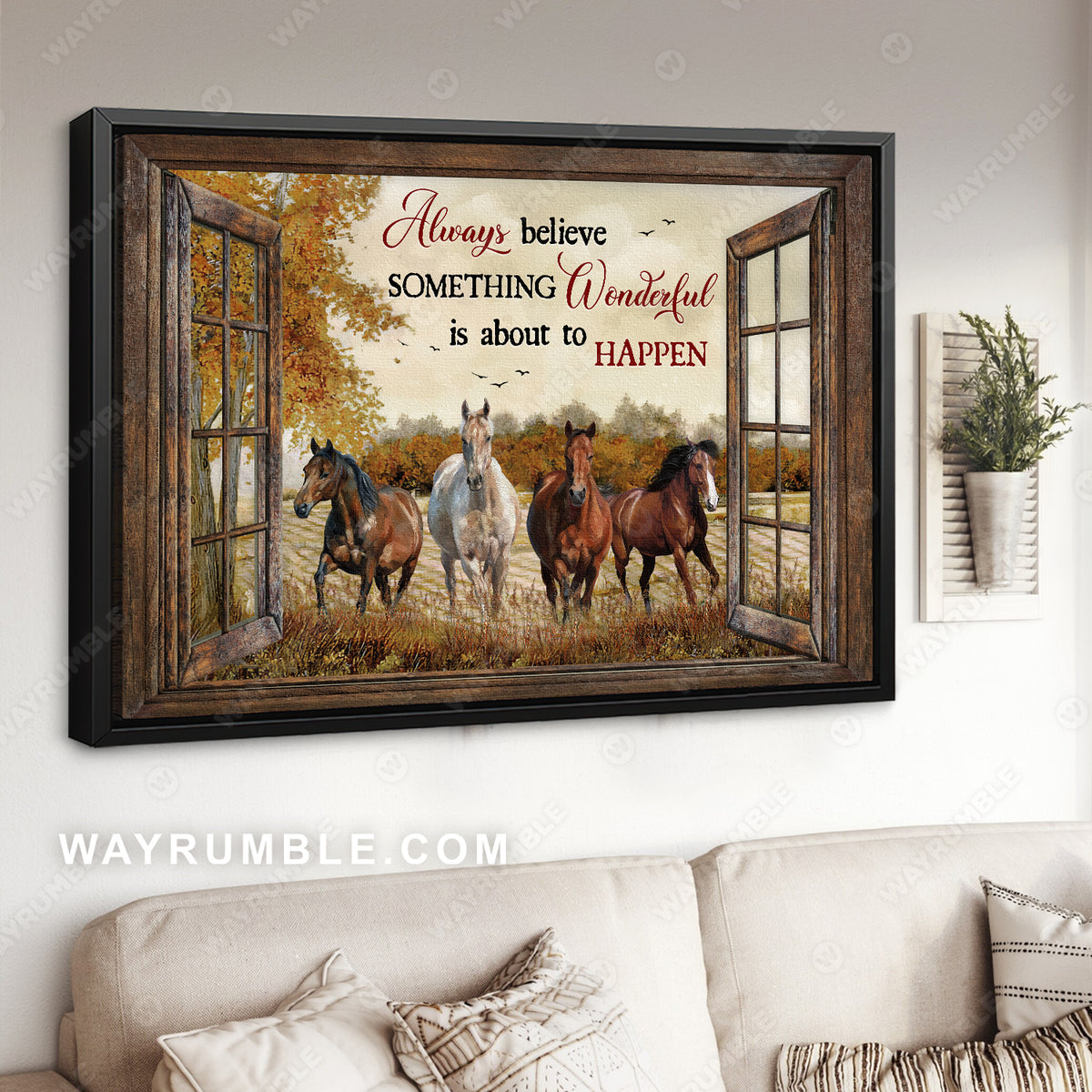 Amazing horses, Autumn season, Always believe something wonderful is about to happen - Jesus Landscape Canvas Prints, Christian Wall Art