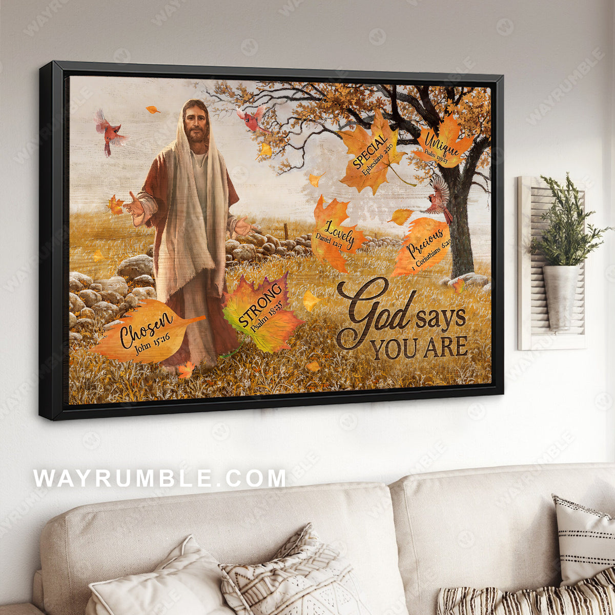Beautiful maple forest, Autumn drawing, Jesus painting, God says you are - Jesus Landscape Canvas Prints, Home Decor Wall Art
