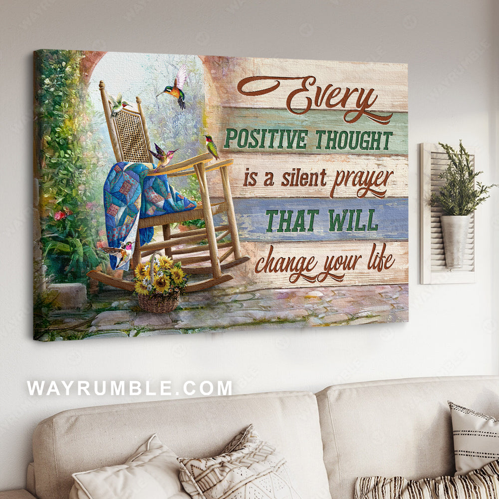 Peace drawing, Wooden chair, Hummingbird, Every positive thought - Jesus Landscape Canvas Prints, Christian Wall Art
