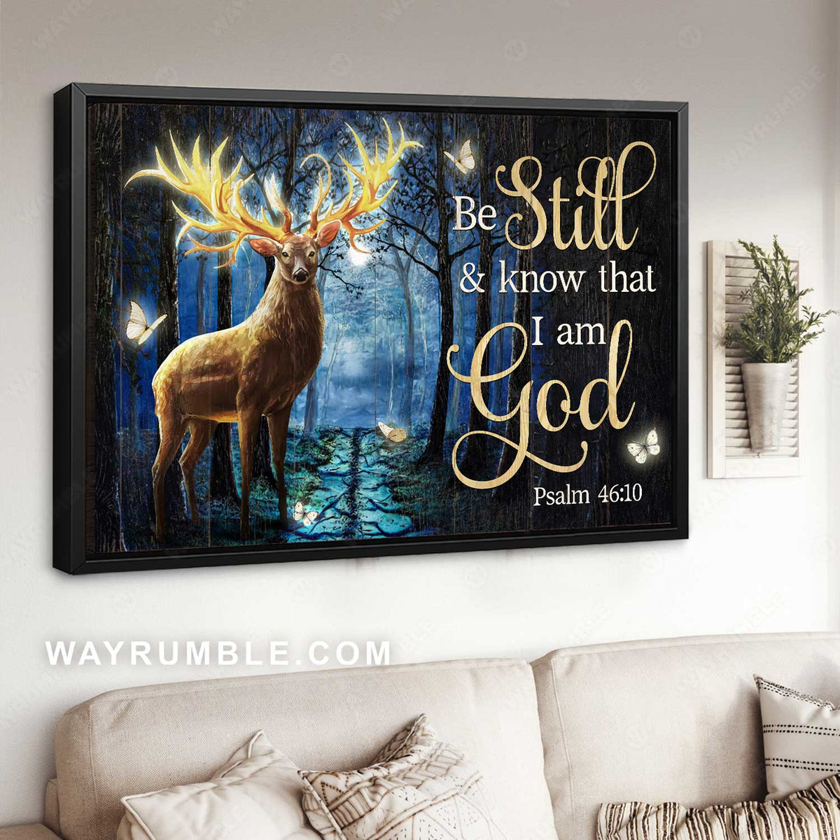 Brilliant deer, Magic forest, Pretty butterfly, Be still and know that I am God - Jesus Landscape Canvas Prints, Home Decor Wall Art