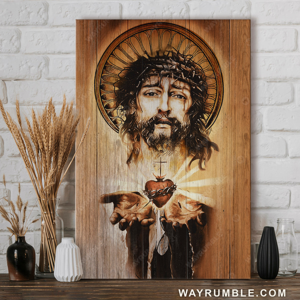 Amazing heart, Beautiful Jesus face, Stunning crown of thorn - Jesus Portrait Canvas Prints, Home Decor Wall Art