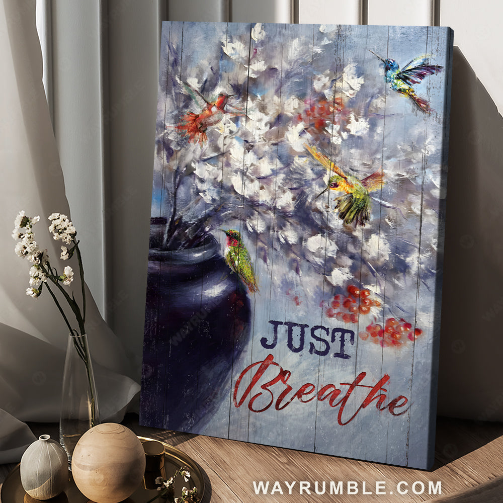 Winter flower, Red cranberry, Colorful hummingbird, Just breathe - Jesus Portrait Canvas Prints, Christian Wall Art