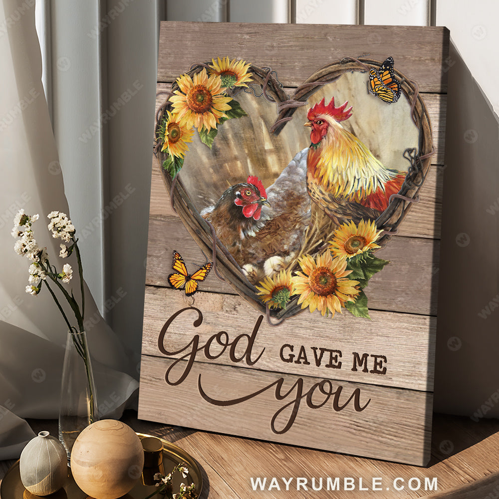 Beautiful chicken drawing, Heart shape, Sunflower garden, God gave me you - Jesus Portrait Canvas Prints, Christian Wall Art