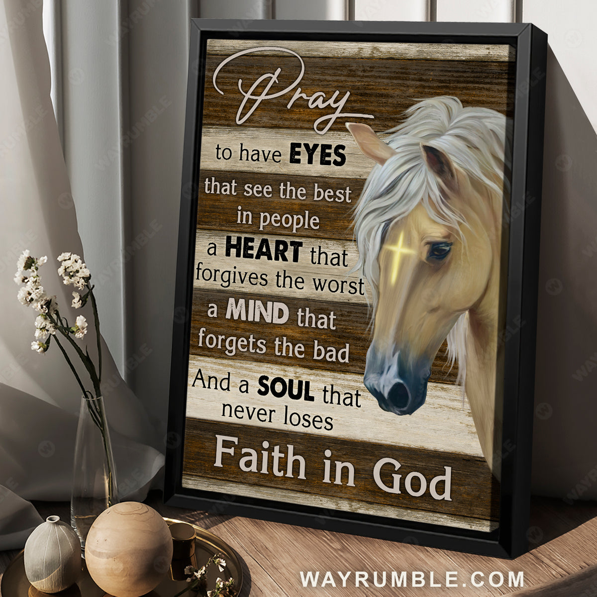 Golden horse, Beautiful cross, Pray to have eyes that see the best in people - Jesus Portrait Canvas Prints, Christian Wall Art