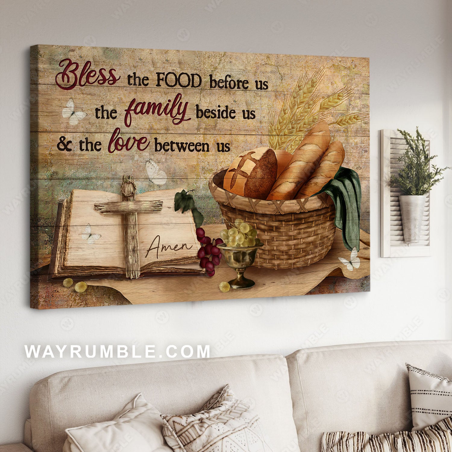 Baguette painting. Grapes drawing, Religious text, Bless the food - Jesus Landscape Canvas Prints, Christian Wall Art
