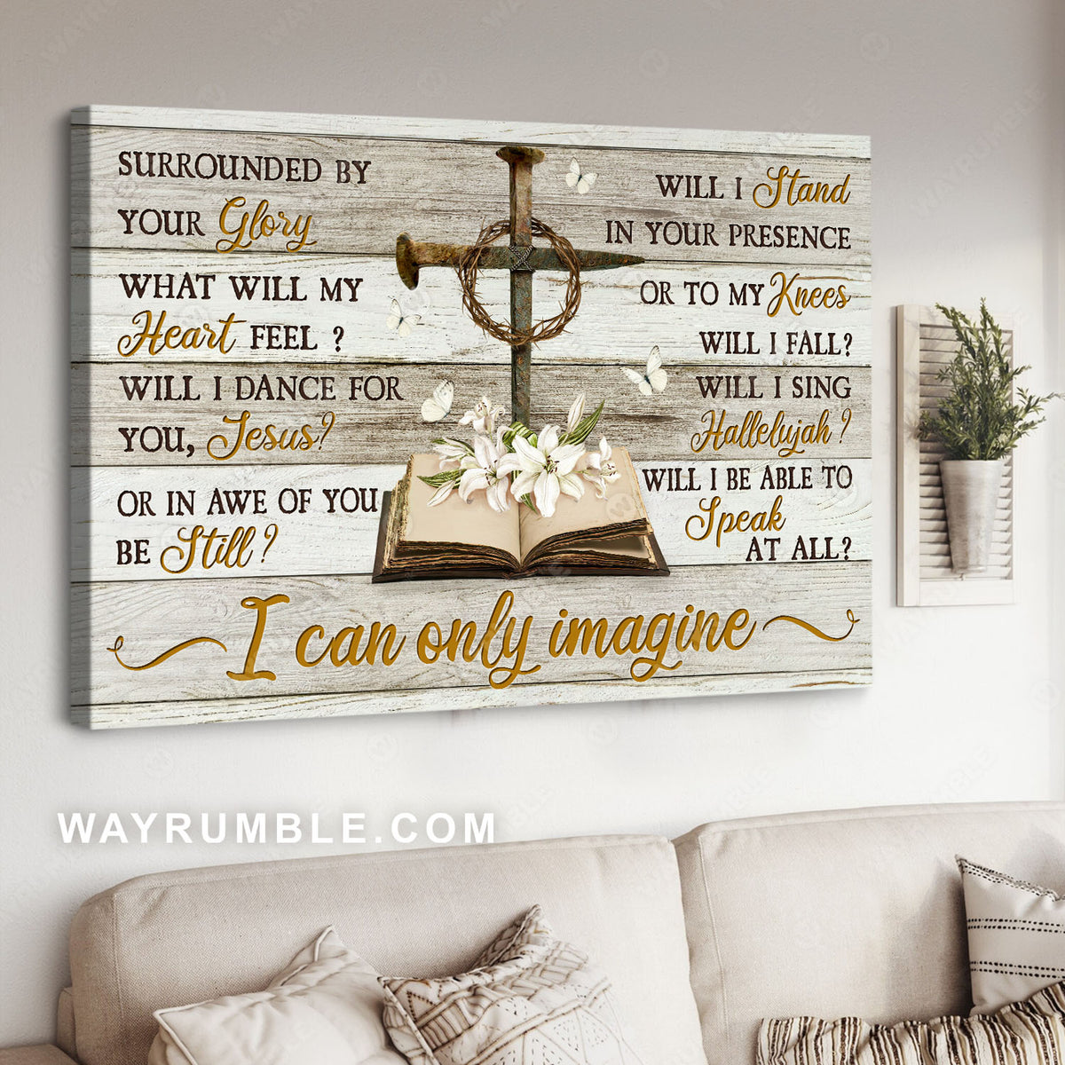 Nail cross, Thorn crown, Bible, White lily, I can only imagine - Jesus Landscape Canvas Prints, Christian Wall Art