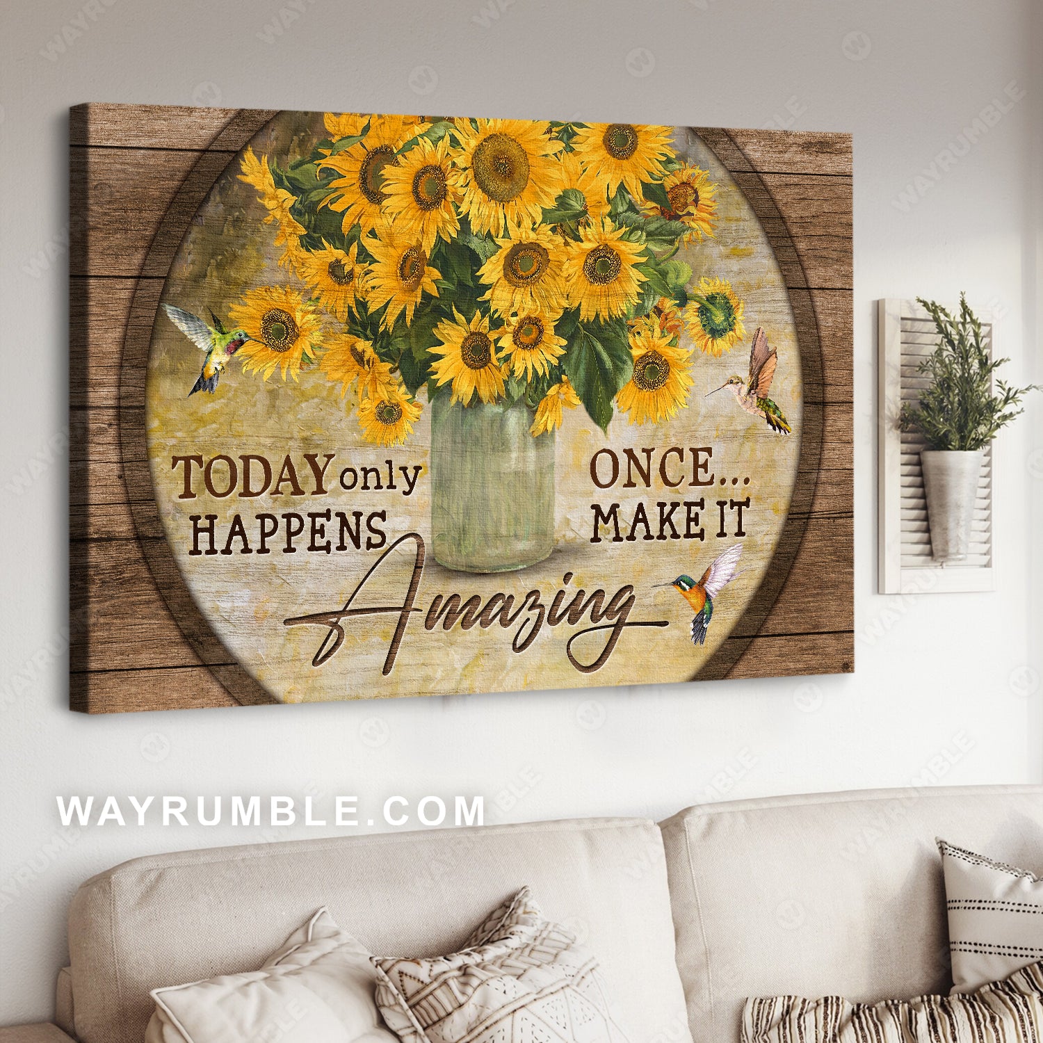 Stunning sunflower, Unique frame, Hummingbird, Today only happens once - Jesus Landscape Canvas Prints, Home Decor Wall Art