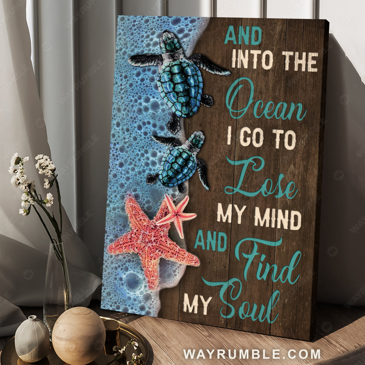 Little sea turtle, Red starfish, Ocean painting, I go to lose my mind - Jesus Portrait Canvas Prints, Christian Wall Art