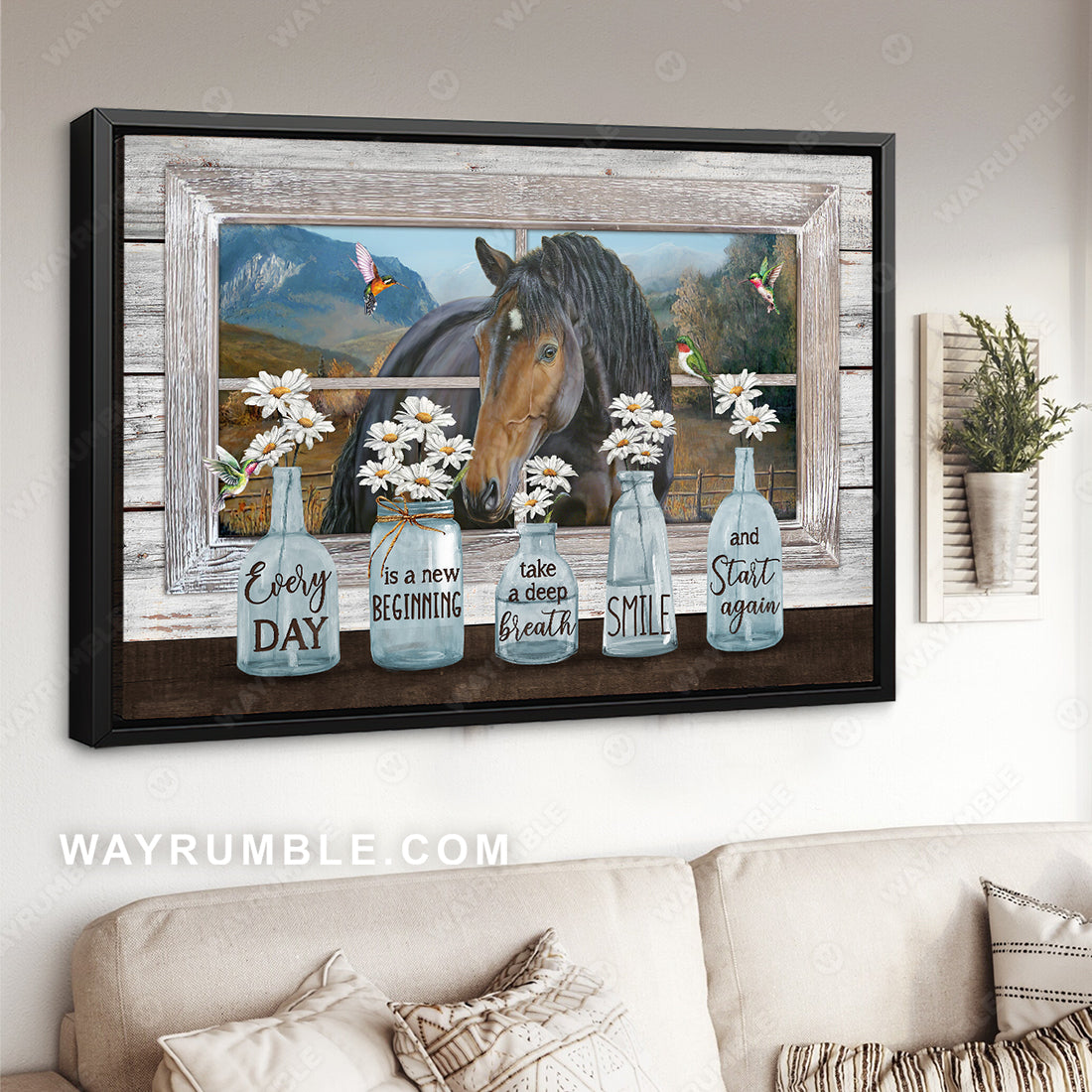 Baby daisy vase, Quarter horse, Hummingbird, Every day is a new beginning - Jesus Landscape Canvas Prints, Christian Wall Art