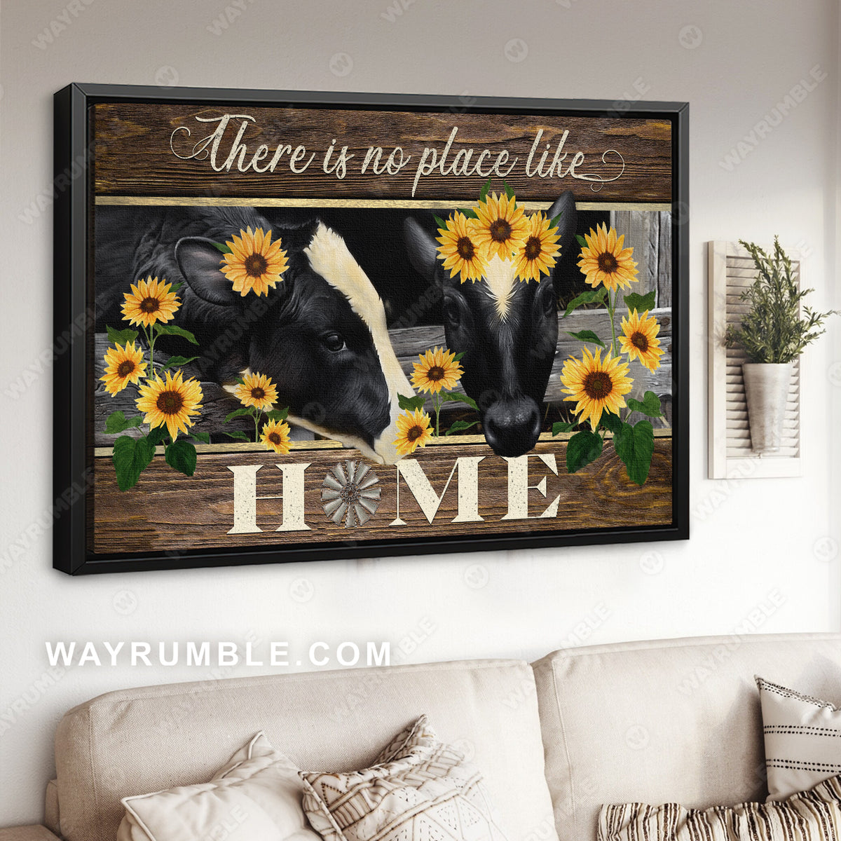Black cow, Sunflower garden, Windmill, There is no place like home - Jesus Landscape Canvas Prints, Christian Wall Art