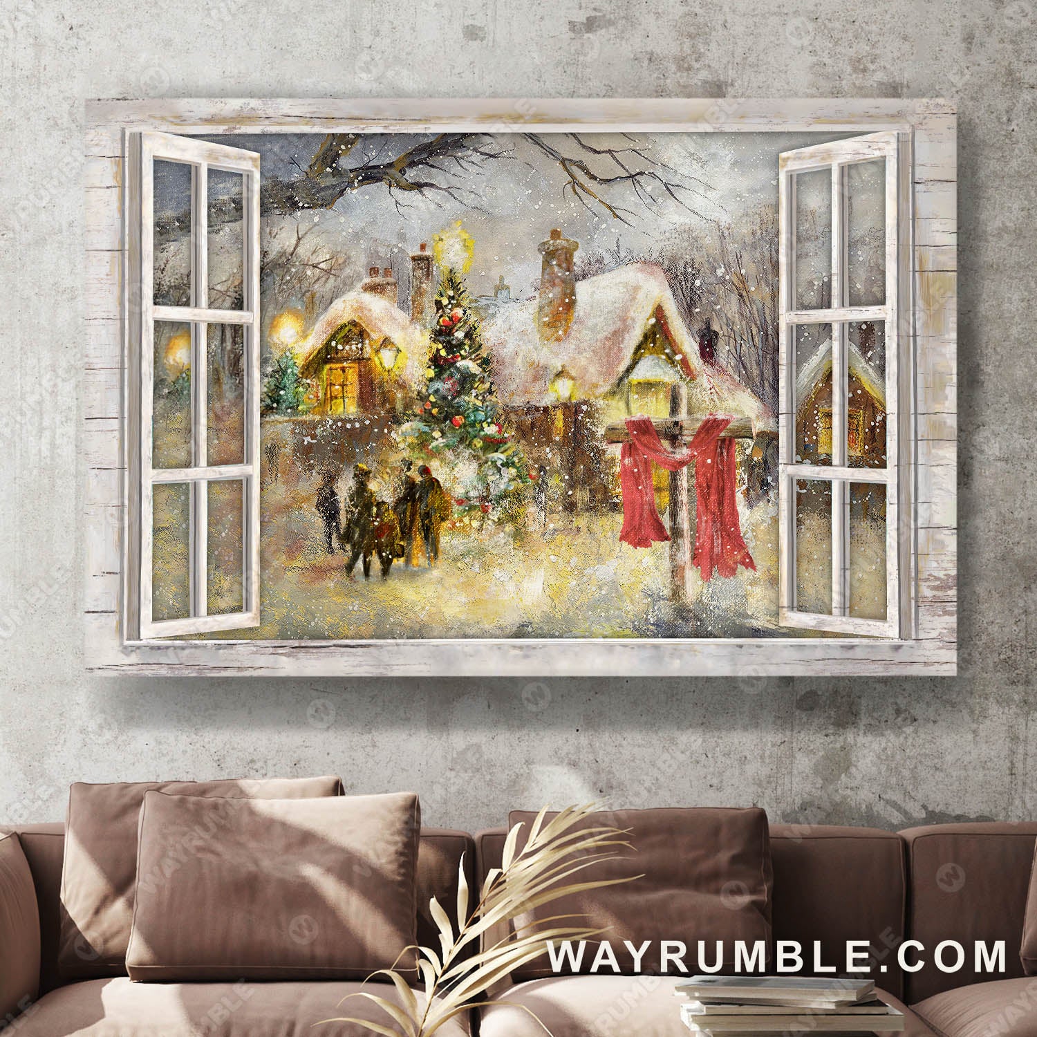 Christmas Night, Winter season, The beautiful little village - Jesus Landscape Canvas Prints, Wall Art