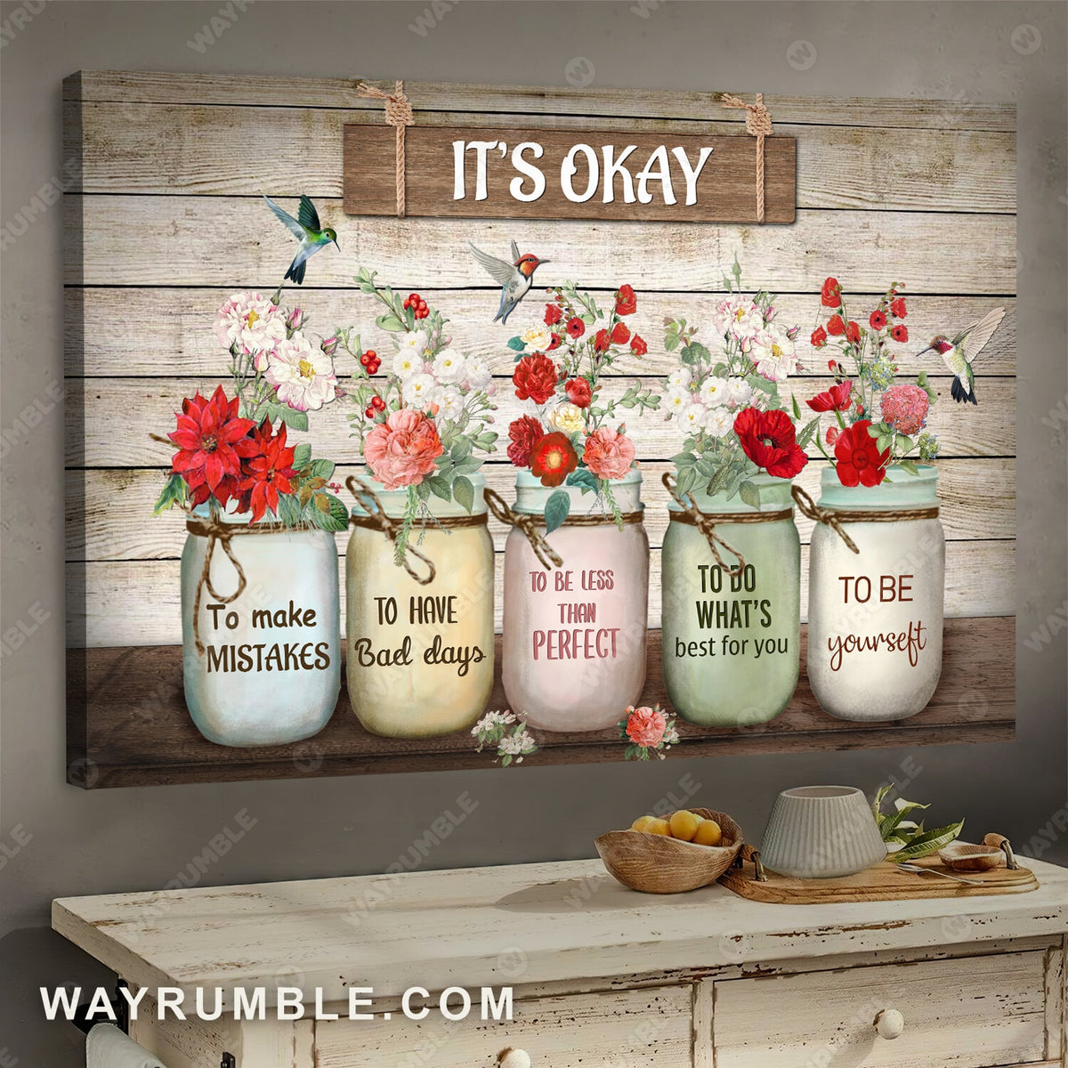 Brilliant flower painting, Colorful hummingbird, It's okay to make mistakes - Jesus Landscape Canvas Prints, Wall Art