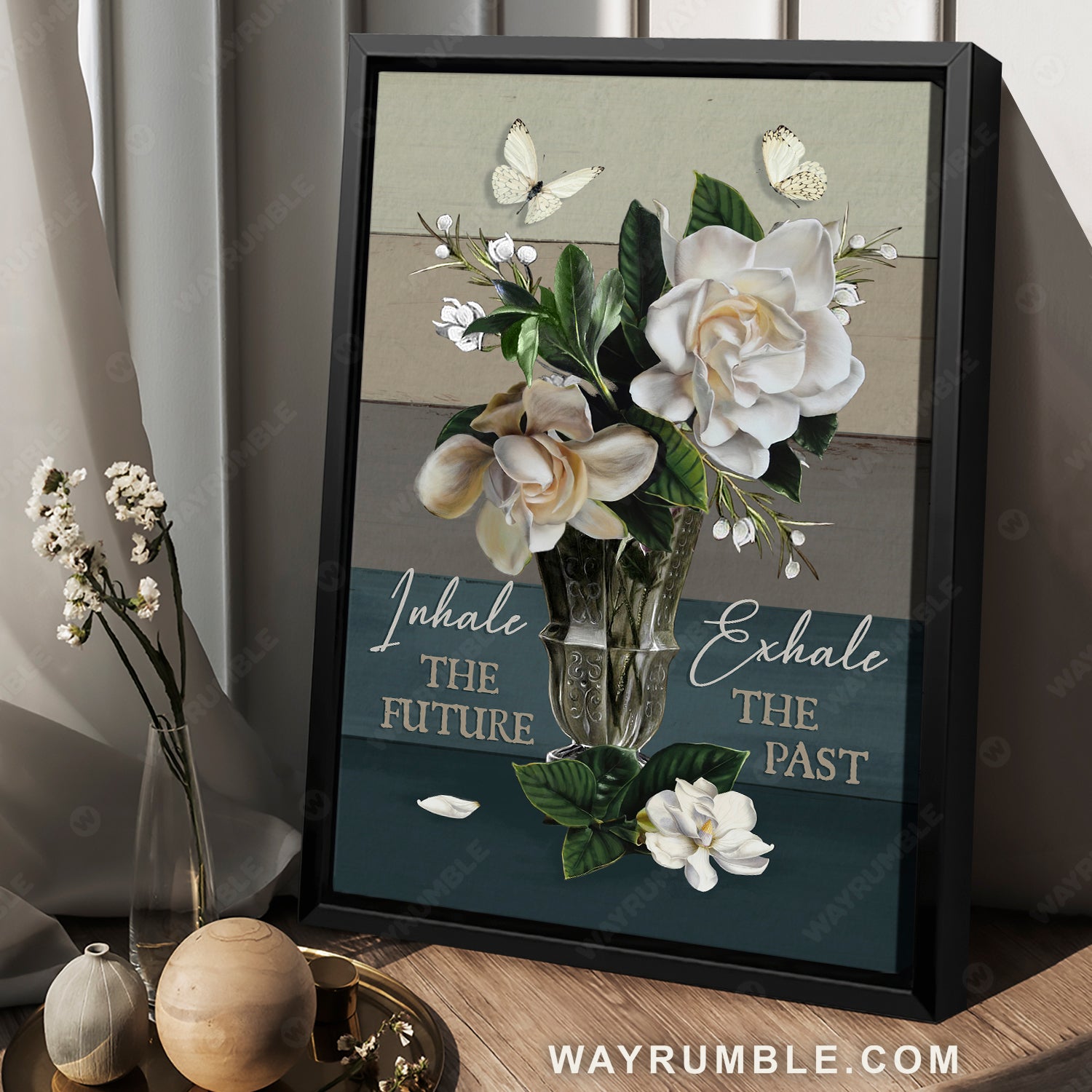 Jasmine flower, Still life painting, White butterfly, Inhale the future, Exhale the past - Jesus Portrait Canvas Prints, Christian Wall Art