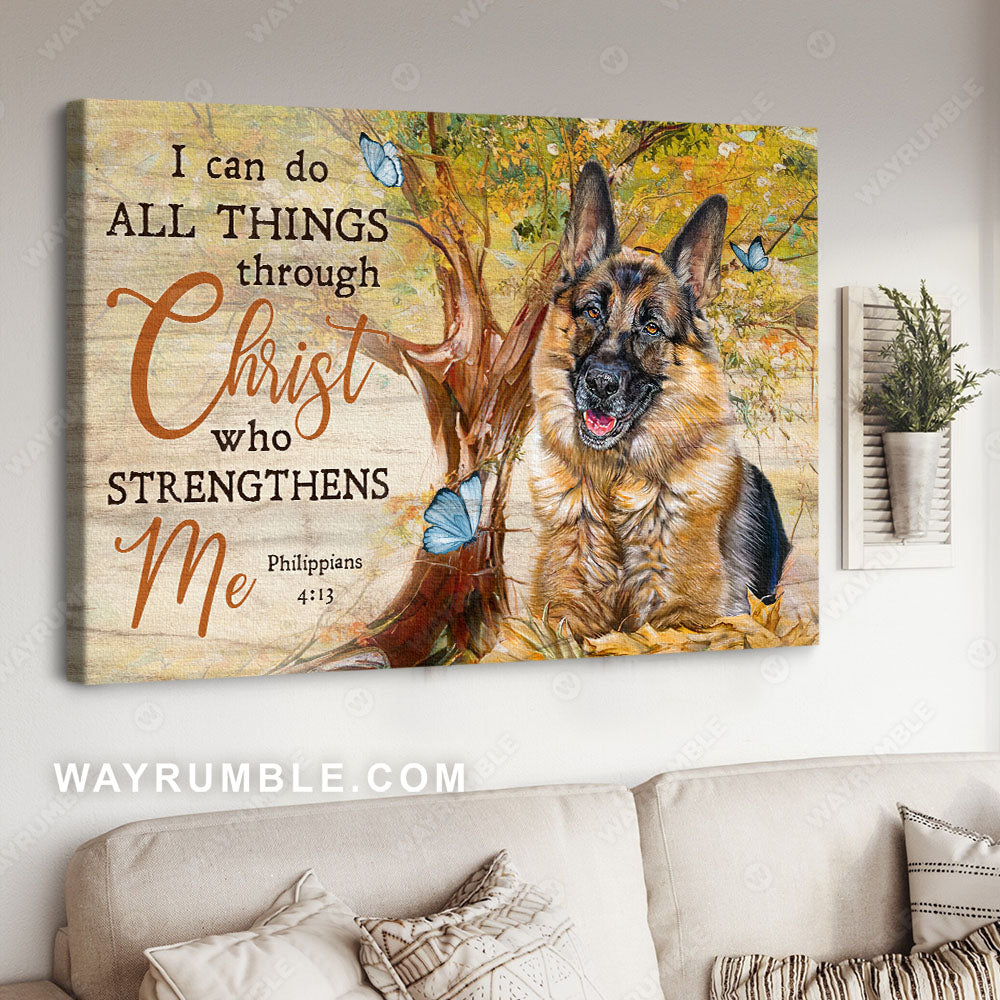 German shepherd painting, Green forest, I can do all things through Christ who strengthens me - Jesus Landscape Canvas Prints, Christian Wall Art