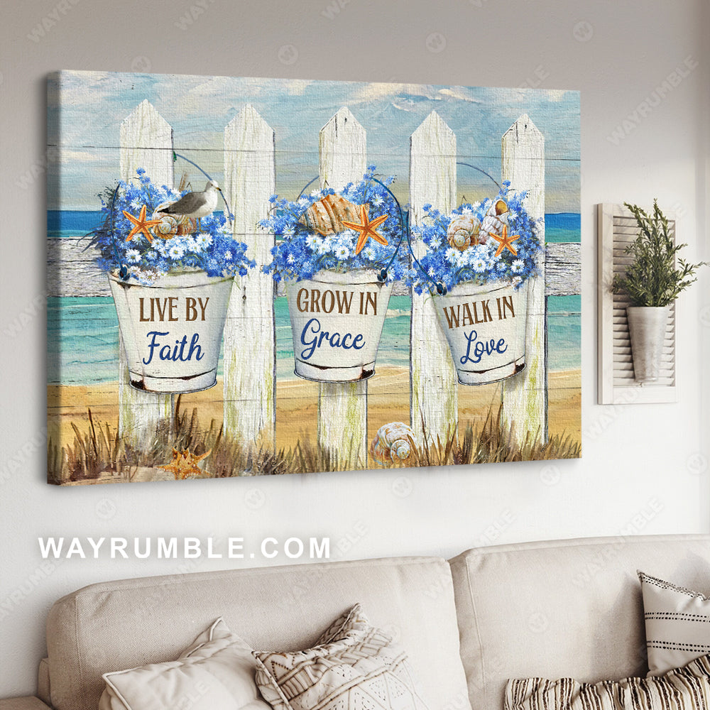 Baby flower, Beach drawing, White fence, Live by faith - Jesus Landscape Canvas Prints, Christian Wall Art