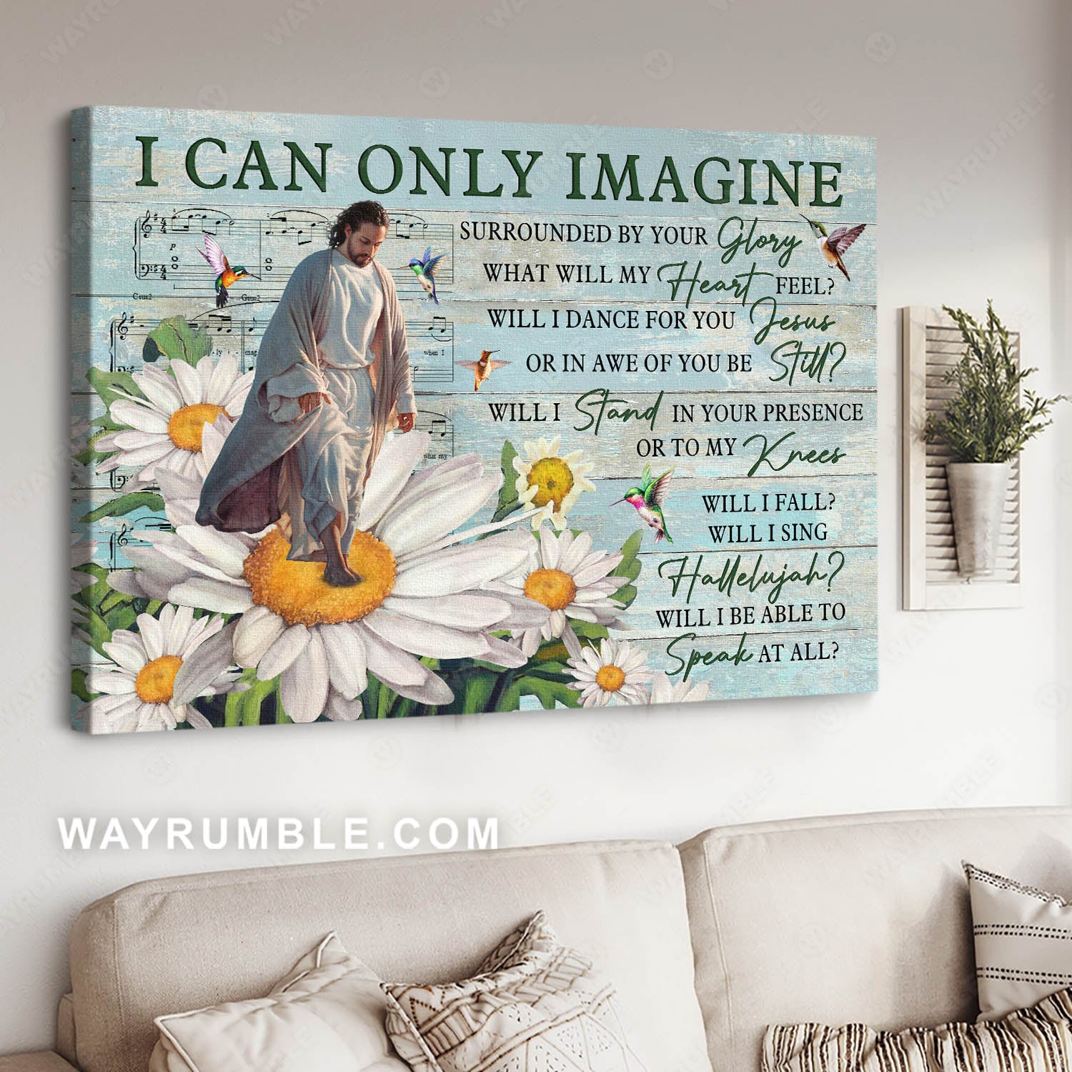 Jesus Christ, Daisy flower, Hummingbird, I can only imagine - Jesus Landscape Canvas Prints, Christian Wall Art
