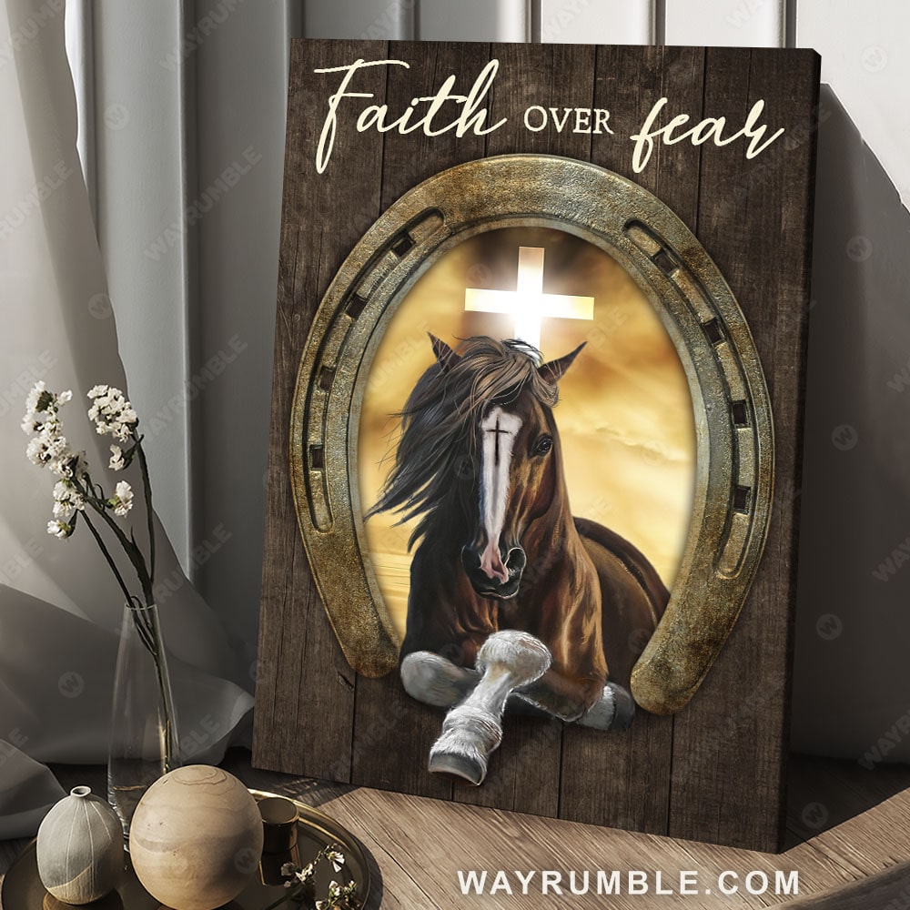 Quarter horse, Circle mirror, Cross painting, Beautiful sunset, Faith over fear - Jesus Portrait Canvas Prints, Christian Wall Art