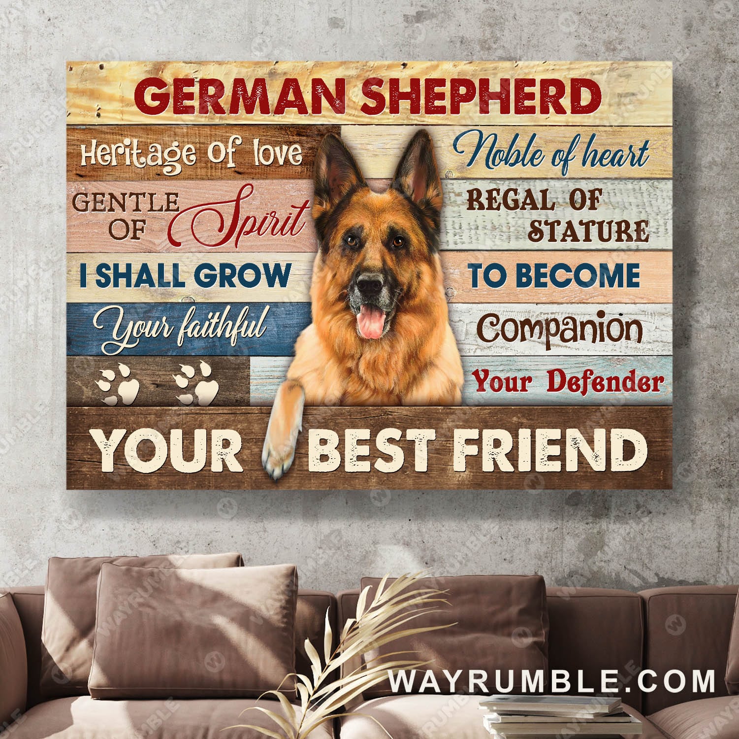 German shepherd dog, Colorful wooden background, I shall grow your faithful - Jesus Landscape Canvas Prints, Wall Art