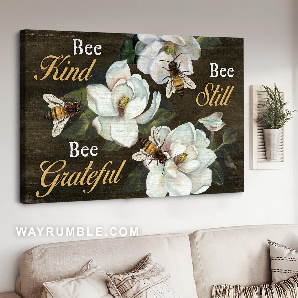 Camellia painting, White camellia flower, Honey bee, Bee kind bee still bee grateful - Jesus Landscape Canvas Prints, Christian Wall Art