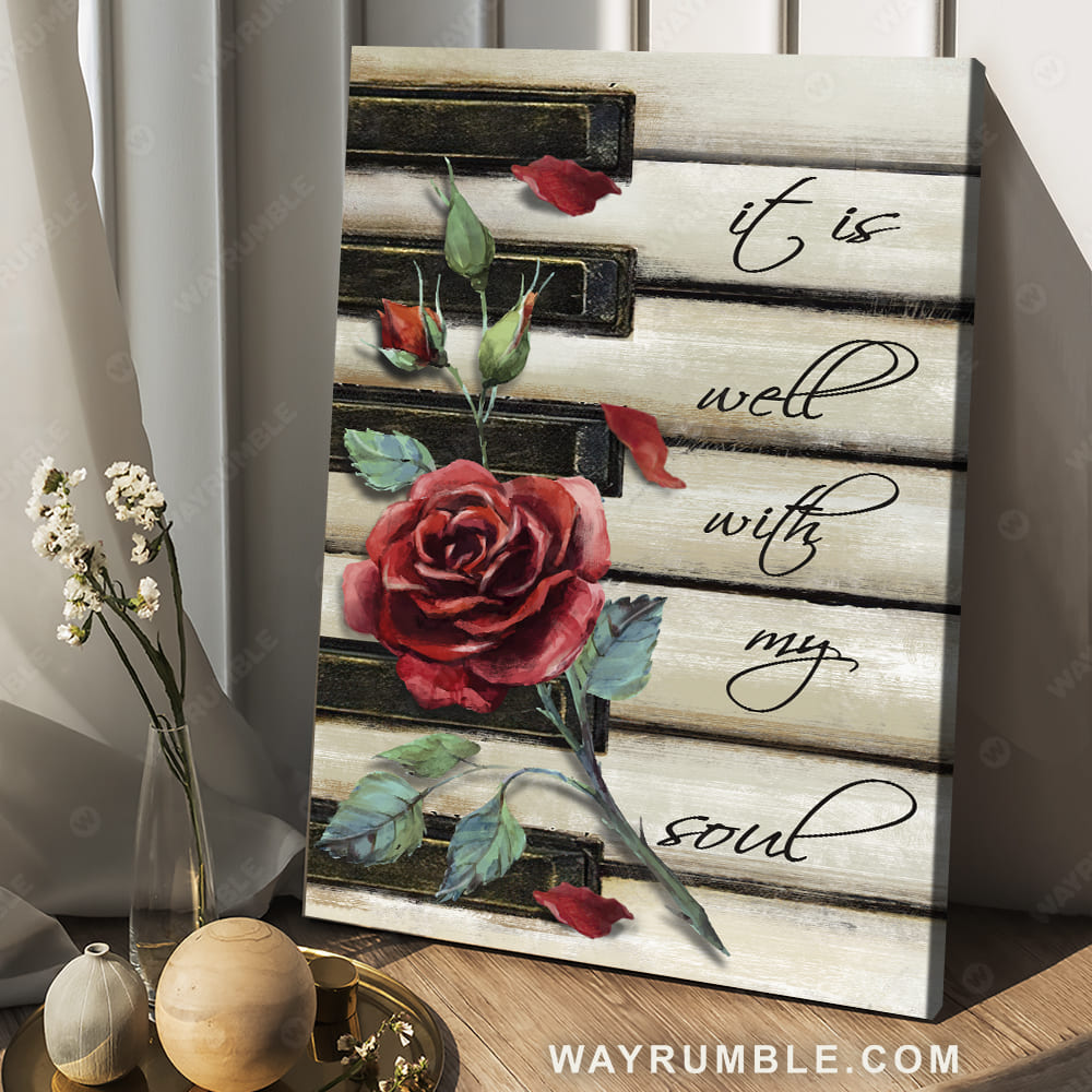Red rose painting, Piano drawing, It is well with my soul - Jesus Portrait Canvas Prints, Christian Wall Art