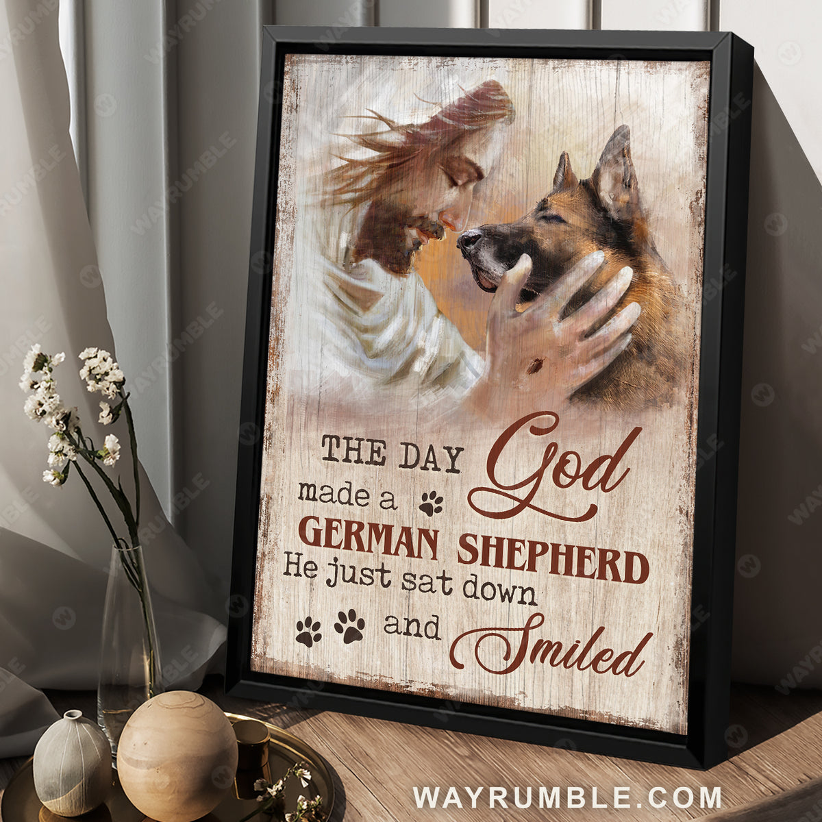 Jesus painting, The day God made a German Shepherd, He just sat down and smiled - Jesus Portrait Canvas Prints, Christian Wall Art