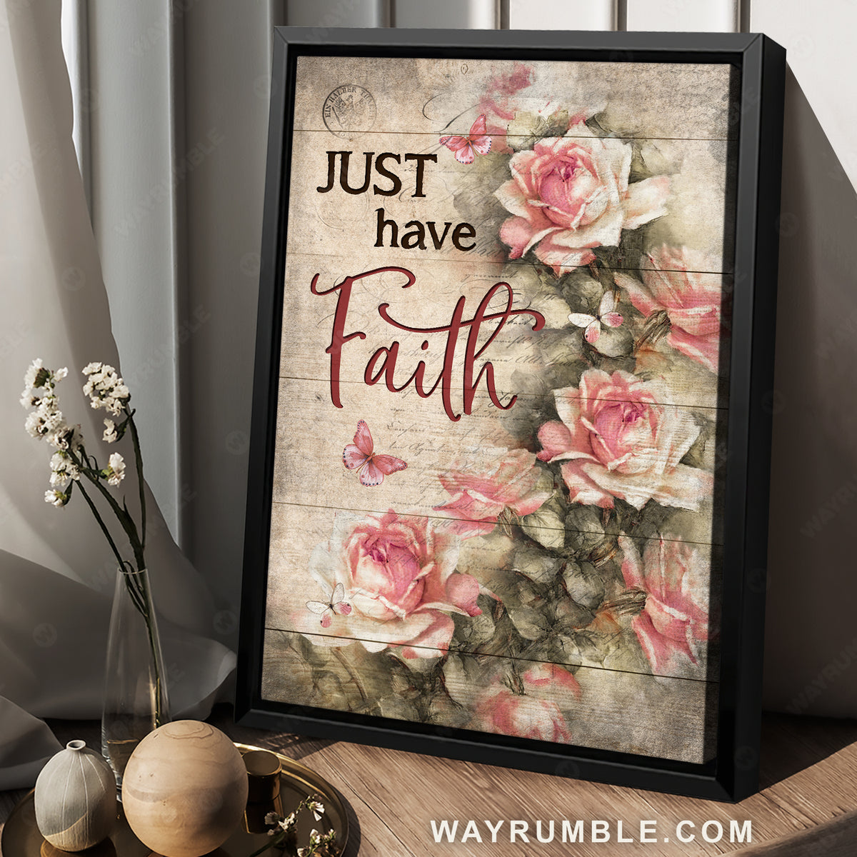Pretty rose garden, Pink butterfly, Just have faith - Jesus Portrait Canvas Prints, Home Decor Wall Art