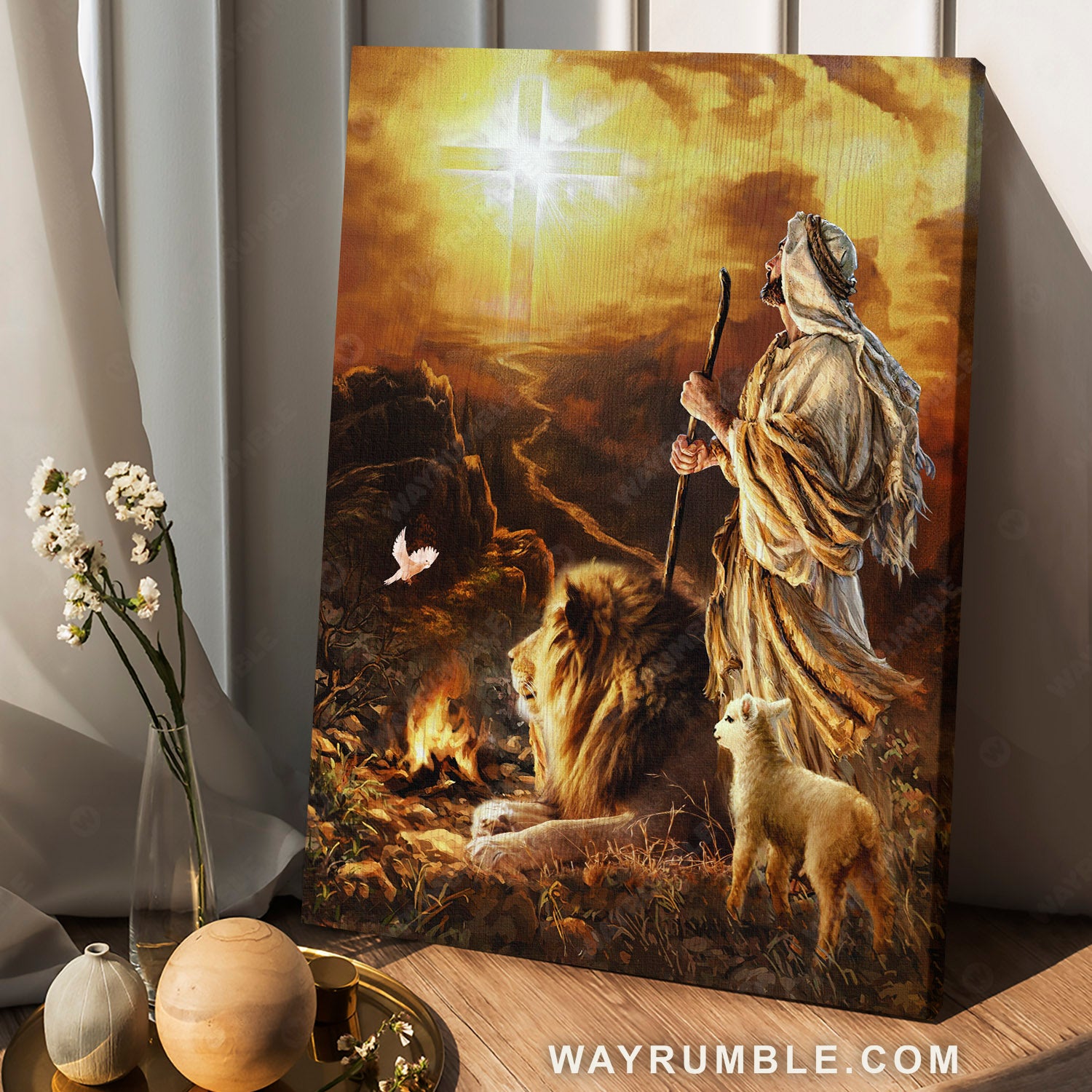 Jesus shepherd, Lion king, Lamb of God, Light cross - Jesus Portrait Canvas Prints, Christian Wall Art