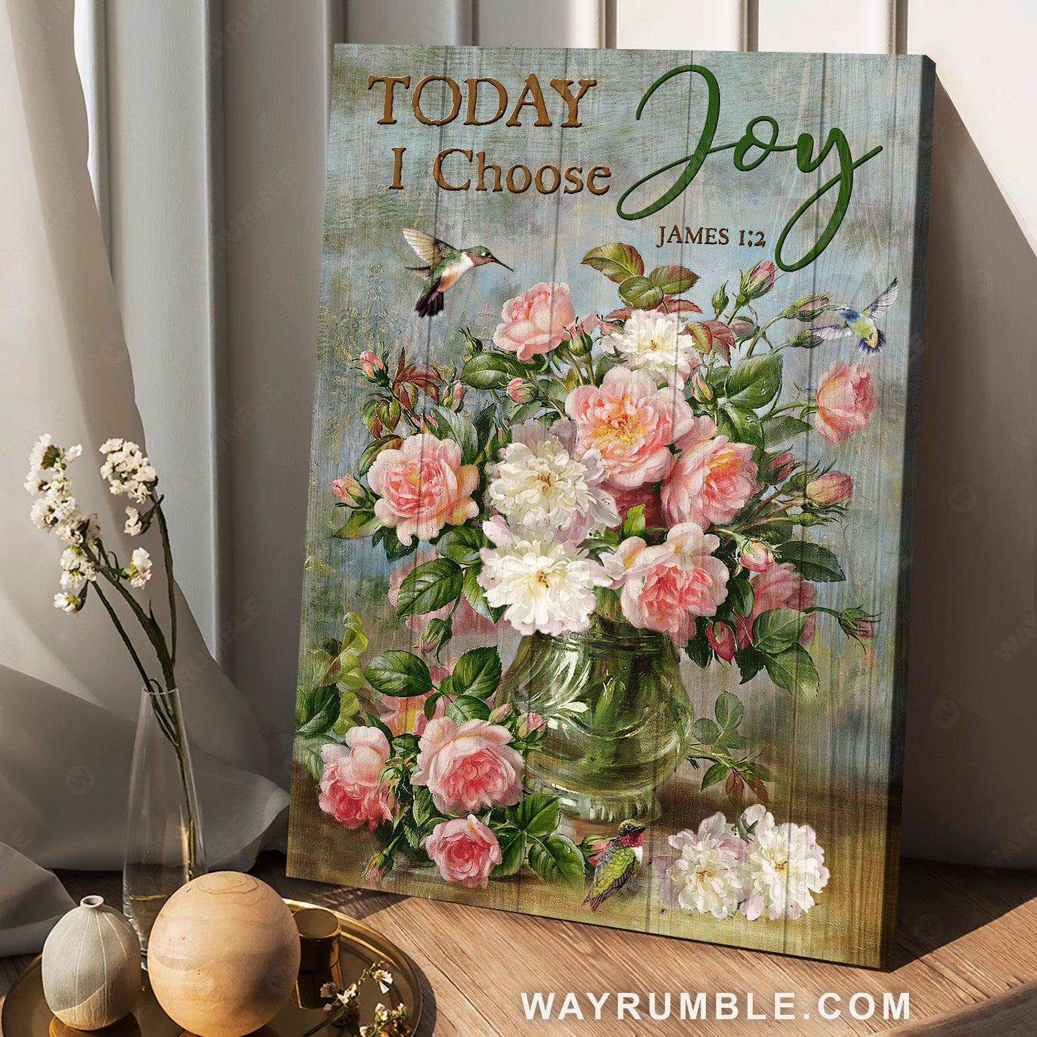Pink flower vase, Vintage artwork, Still life drawing, Today I choose joy - Jesus Portrait Canvas Prints, Home Decor Wall Art