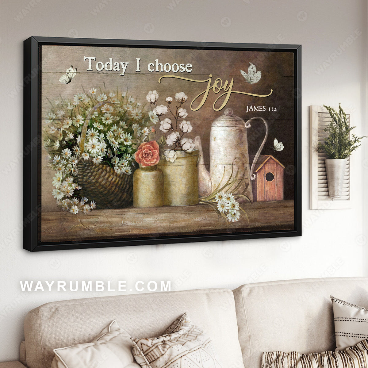 Vintage kitchen, Daisy flower, White butterfly, Today I choose joy - Jesus Landscape Canvas Prints, Christian Wall Art