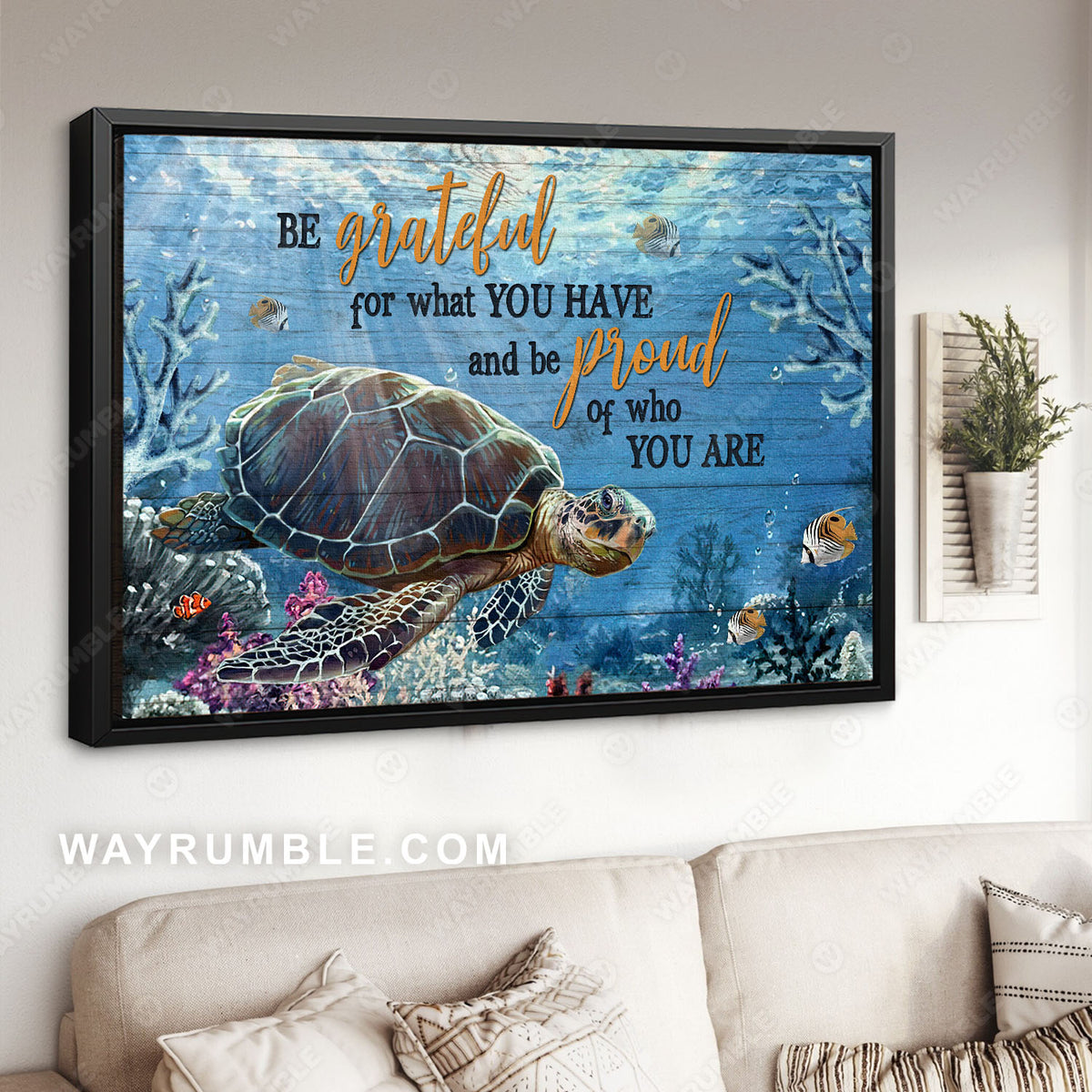 Sea turtle, Coral reef, Clownfish, Be grateful for what you have - Jesus Landscape Canvas Prints, Christian Wall Art