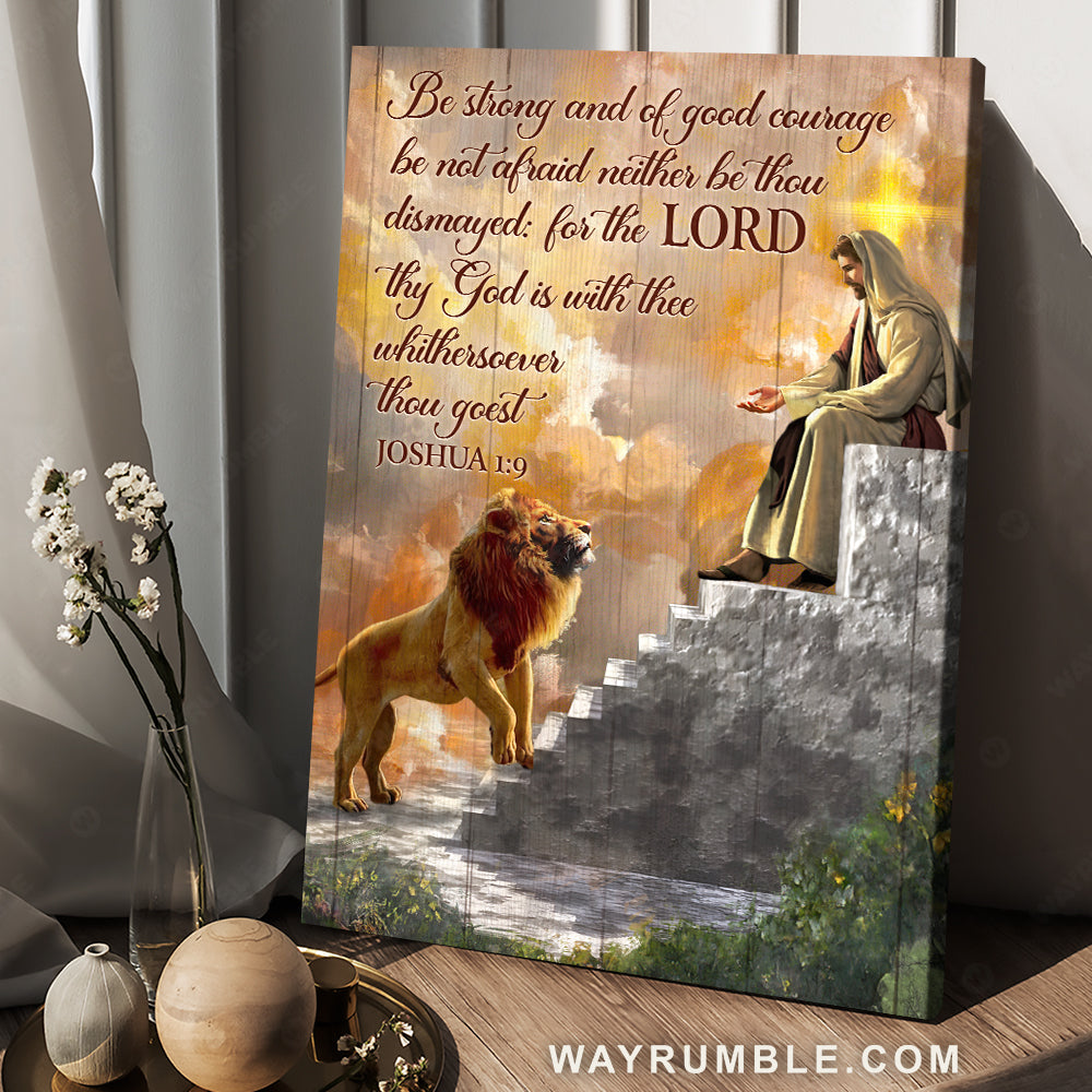 Stunning sky, Lion of Judah, Be strong and of good courage be not afraid - Jesus Portrait Canvas Prints, Christian Wall Art