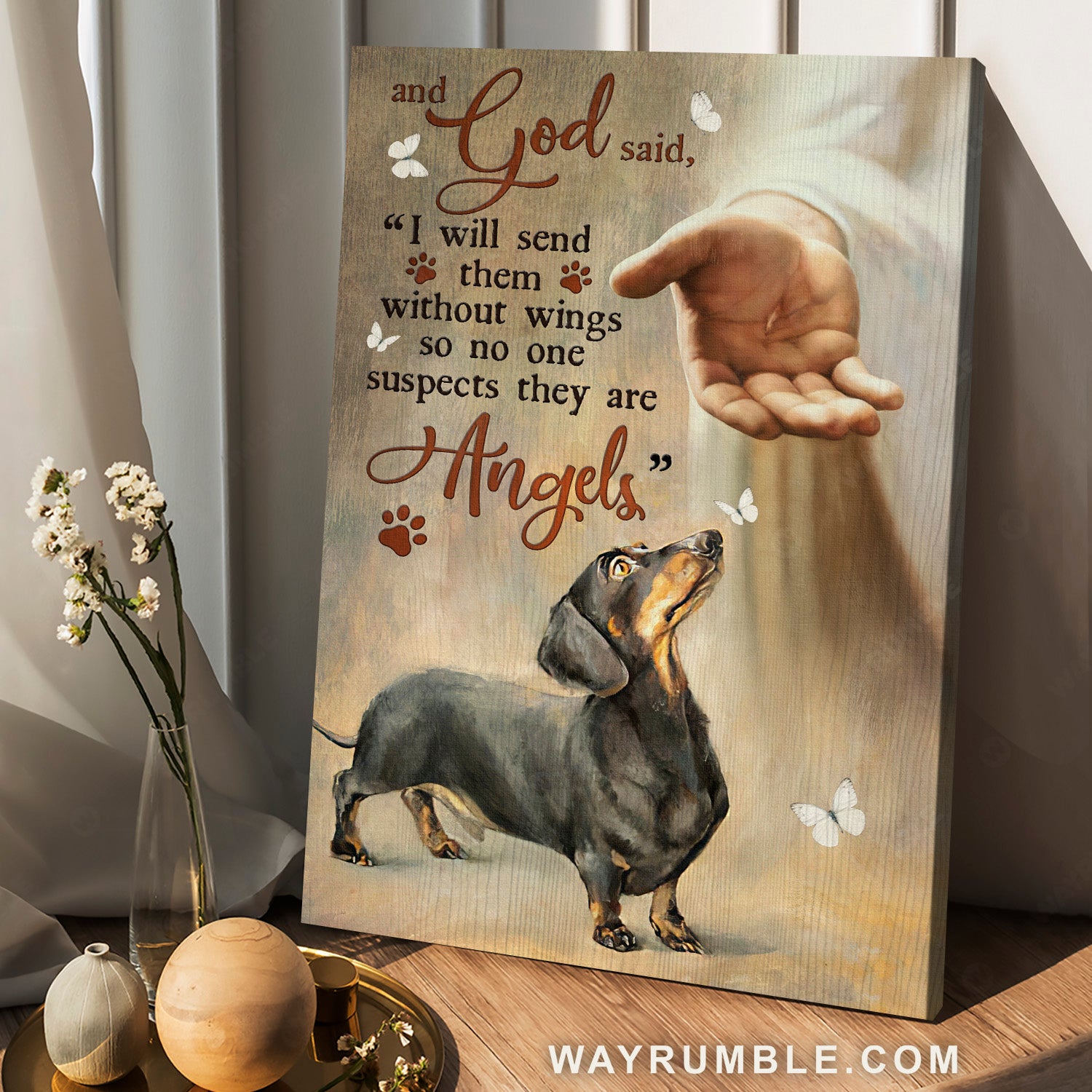Jesus hand, Dachshund dog, Pawprints, They are angels - Jesus Portrait Canvas Prints, Christian Wall Art