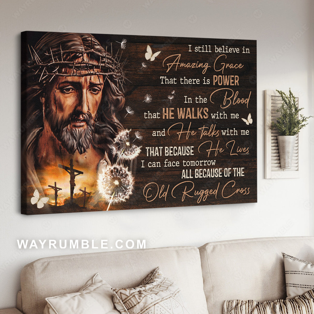 Jesus drawing, Crown of thorns, Dandelion painting, I believe in amazing grace - Jesus Landscape Canvas Prints, Christian Wall Art