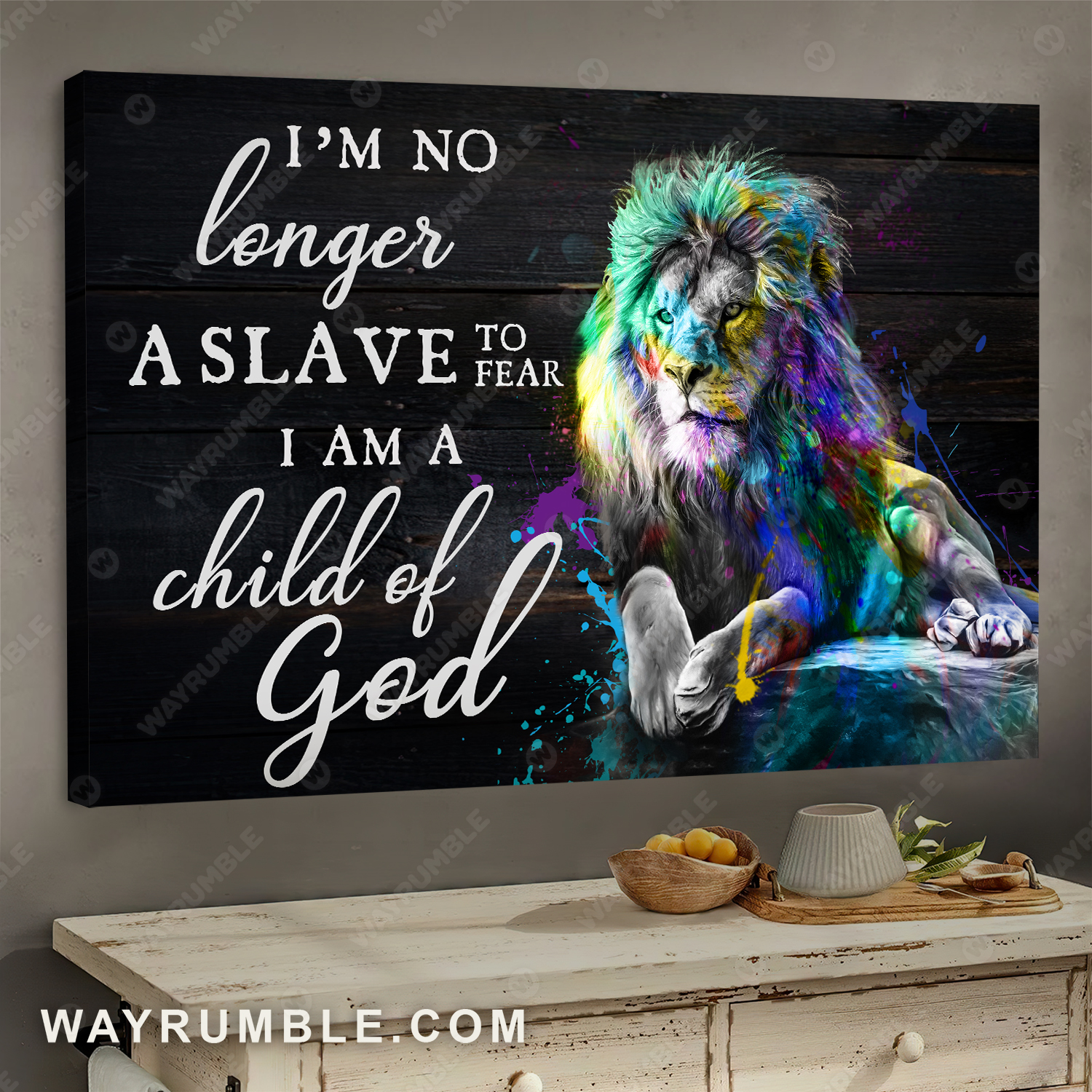 Colorful lion drawing, Watercolor painting, I'm no longer a slave to fear I'm a child of God - Jesus Landscape Canvas Prints, Wall Art