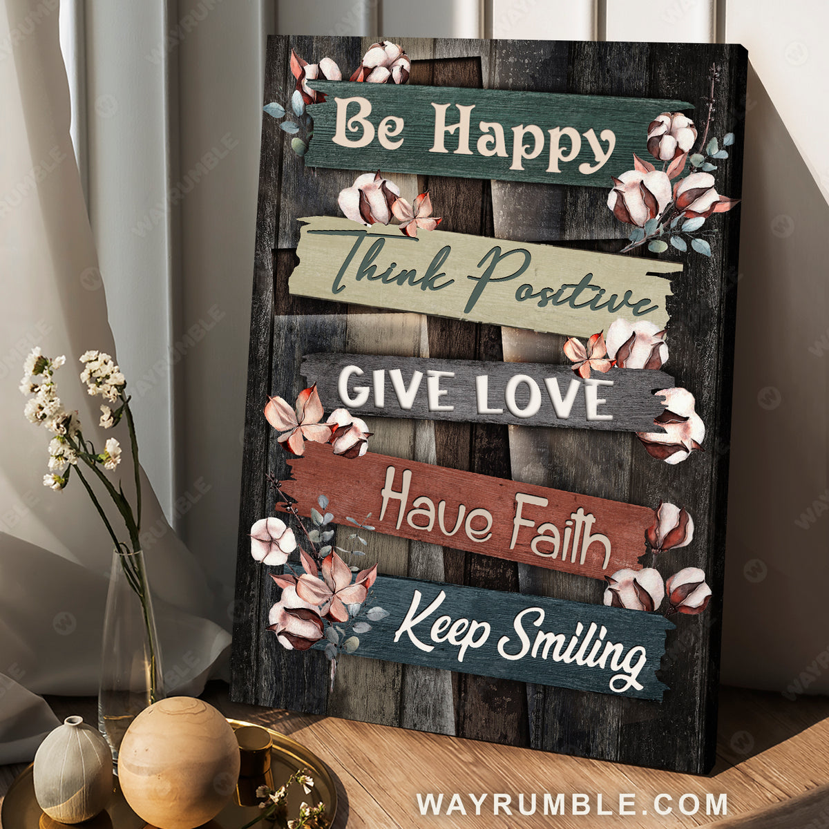 Cotton flower, Cross symbol, Black background, Be happy, Think positive - Jesus Portrait Canvas Prints, Christian Wall Art