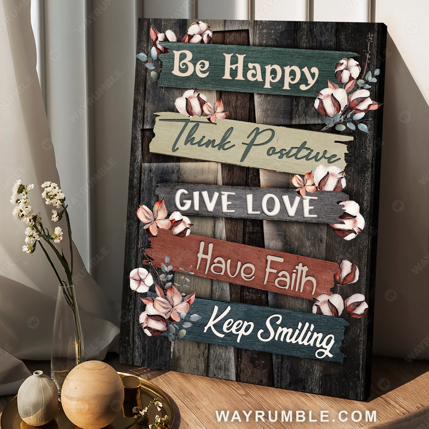 Cotton flower, Cross symbol, Black background, Be happy, Think positive - Jesus Portrait Canvas Prints, Christian Wall Art