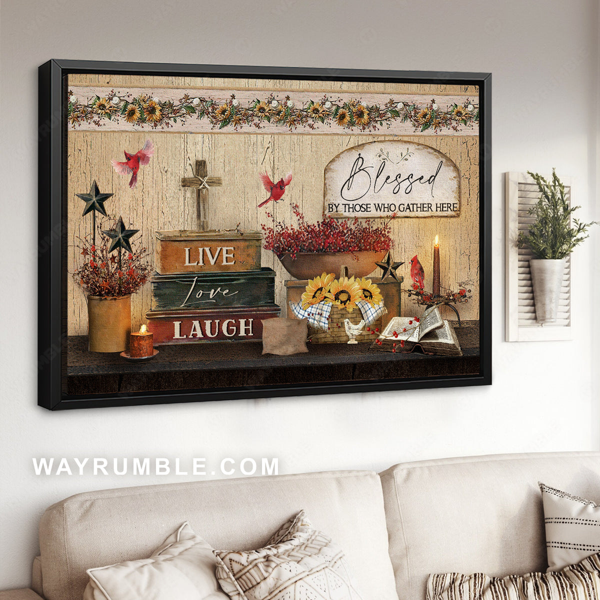 Antique books, Cardinal drawing, Baby flower, Blessed by those who gather here - Jesus Landscape Canvas Prints, Christian Wall Art